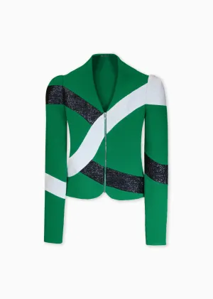 Galatee – Raffia Striped Fitted Jacket with Puffed Shoulders