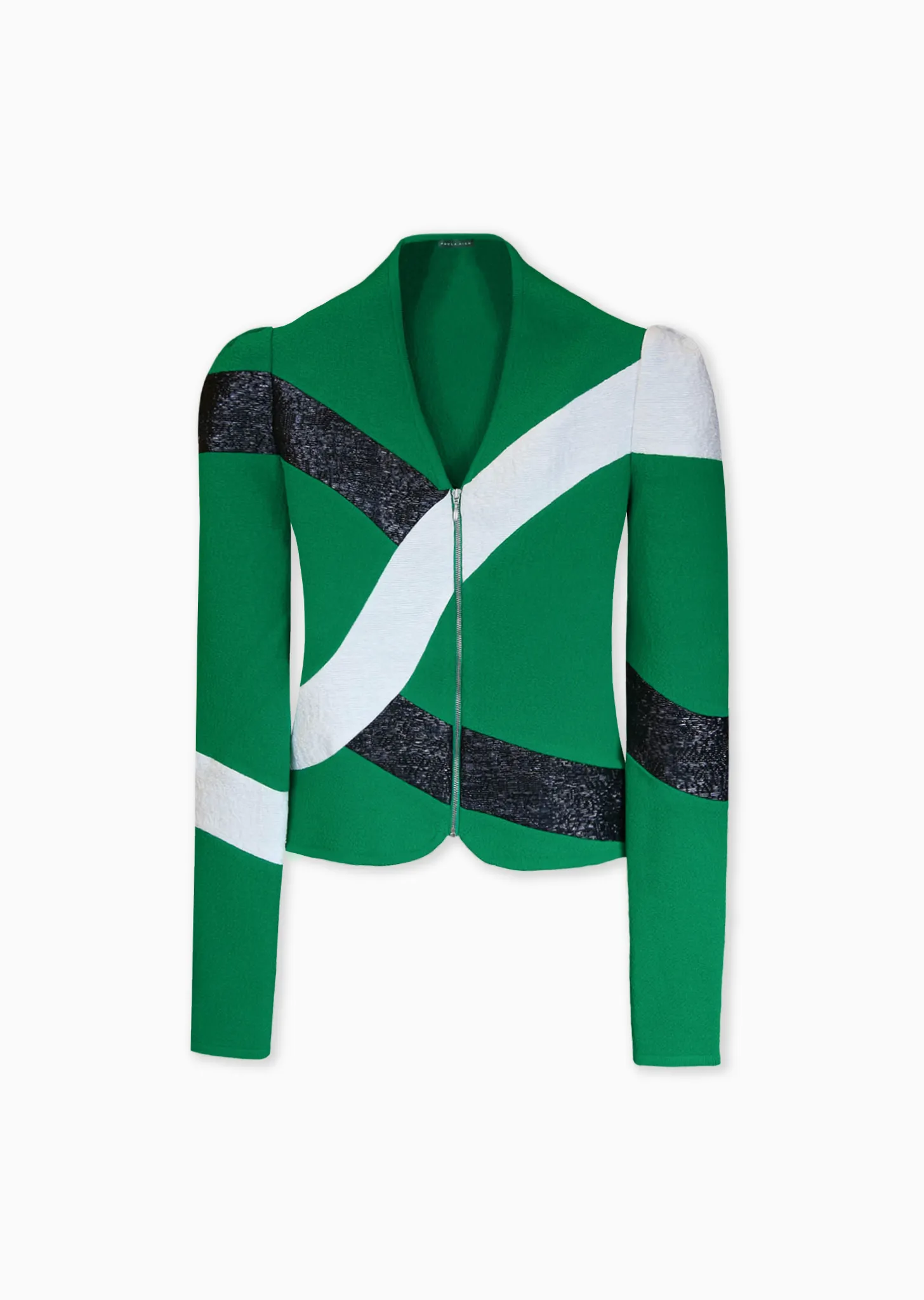 Galatee – Raffia Striped Fitted Jacket with Puffed Shoulders
