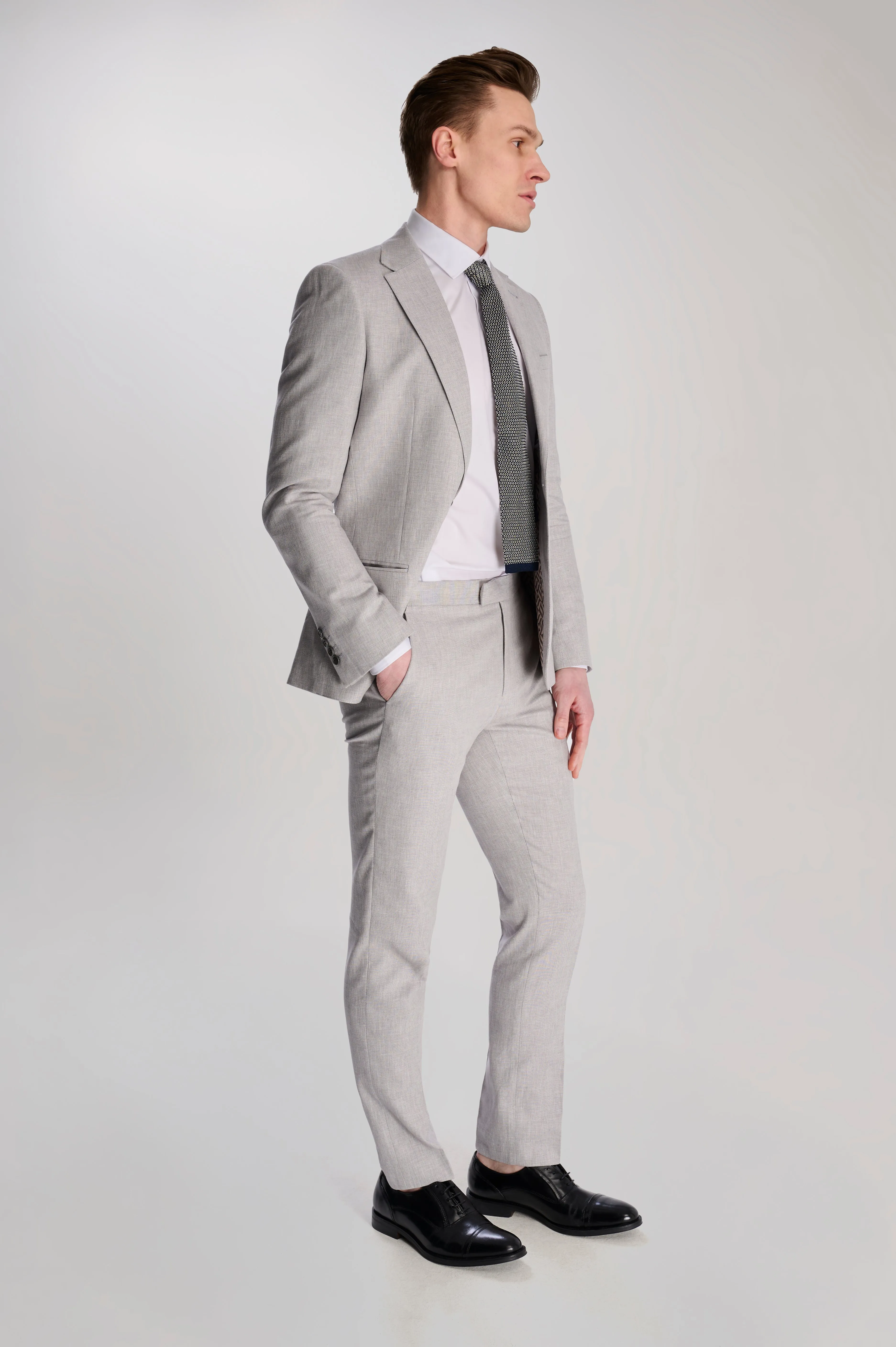 Giacomo Slim Fit Cotton Linen Suit Trousers in Grey