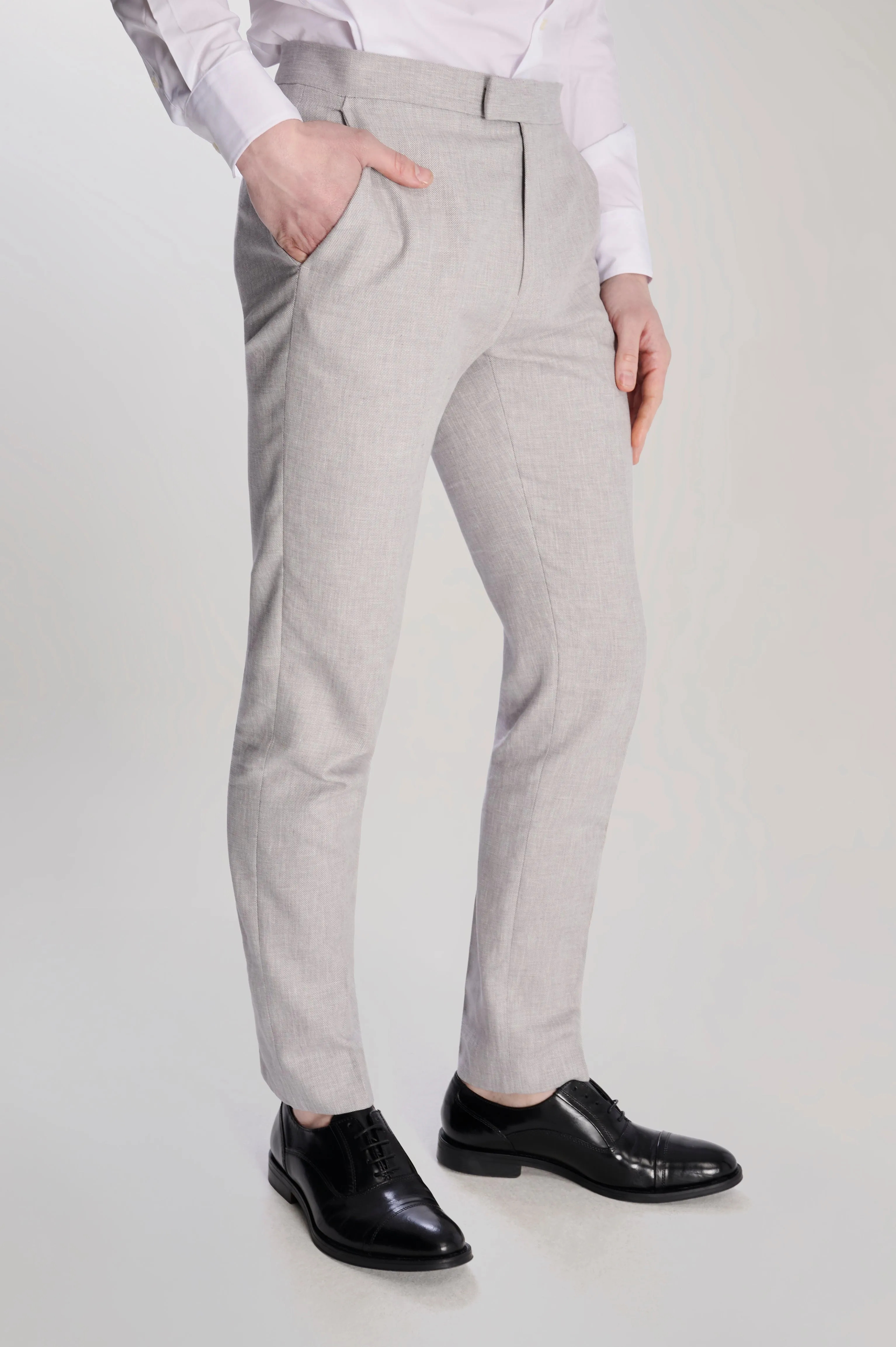 Giacomo Slim Fit Cotton Linen Suit Trousers in Grey