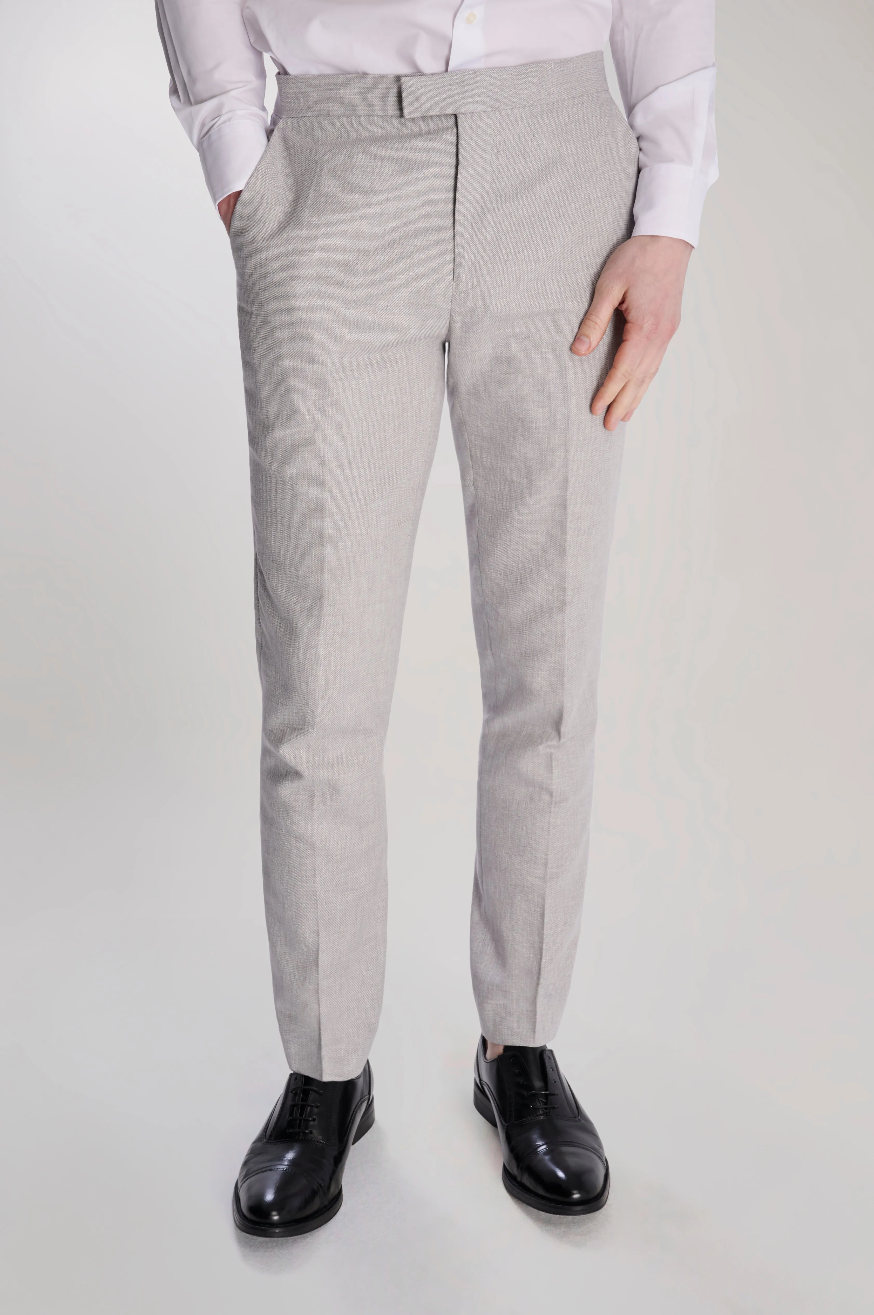 Giacomo Slim Fit Cotton Linen Suit Trousers in Grey