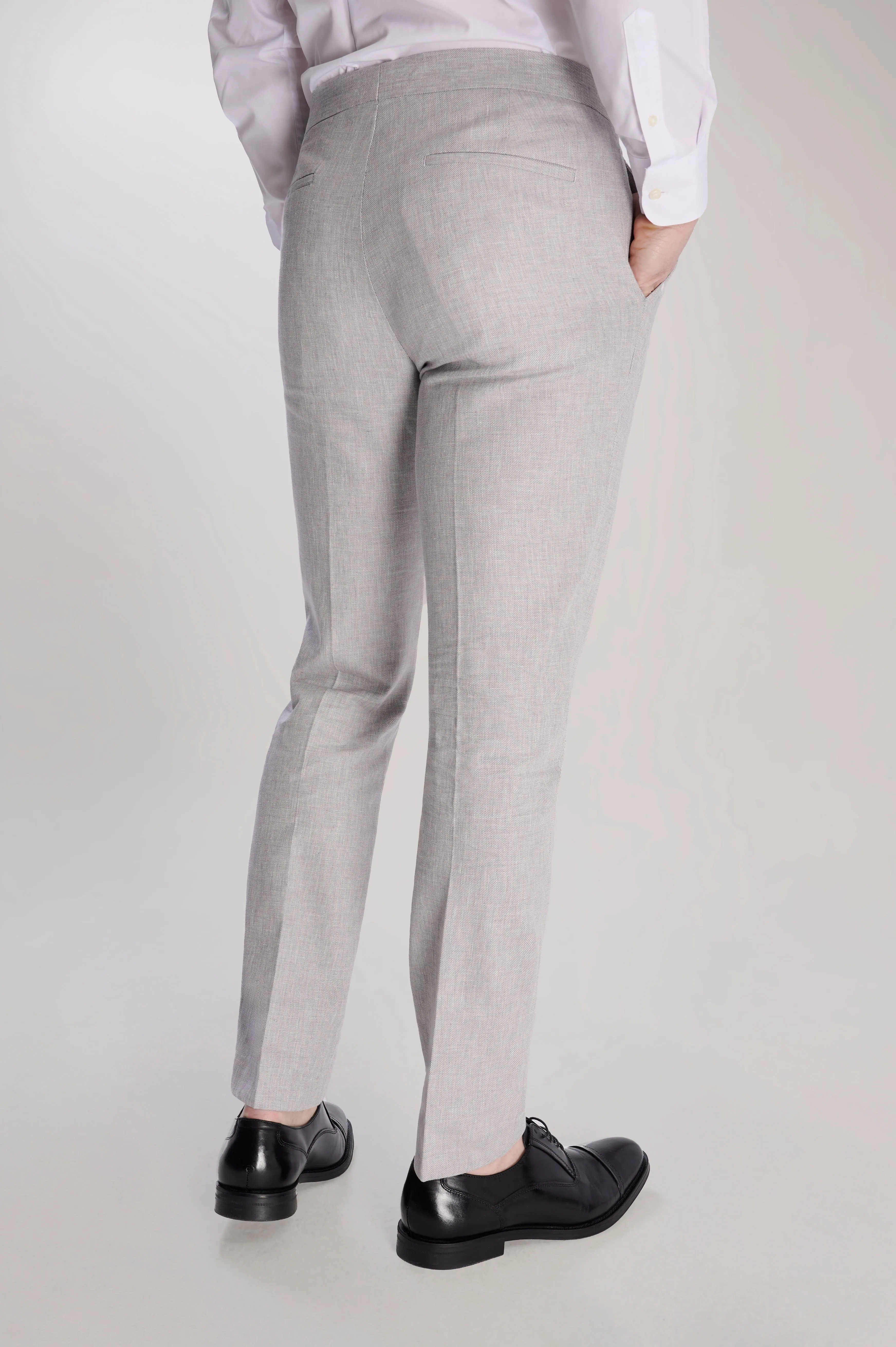 Giacomo Slim Fit Cotton Linen Suit Trousers in Grey