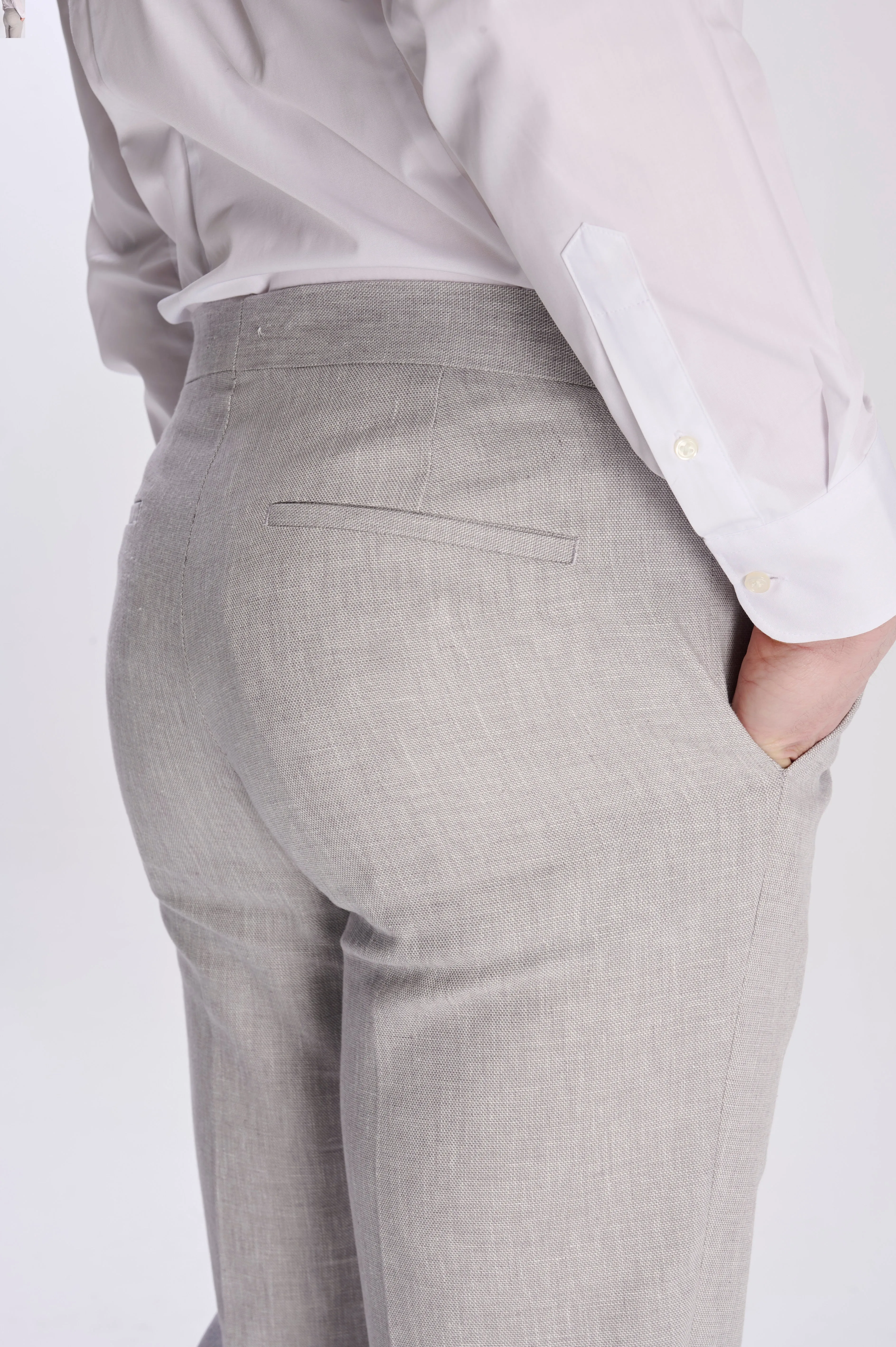 Giacomo Slim Fit Cotton Linen Suit Trousers in Grey