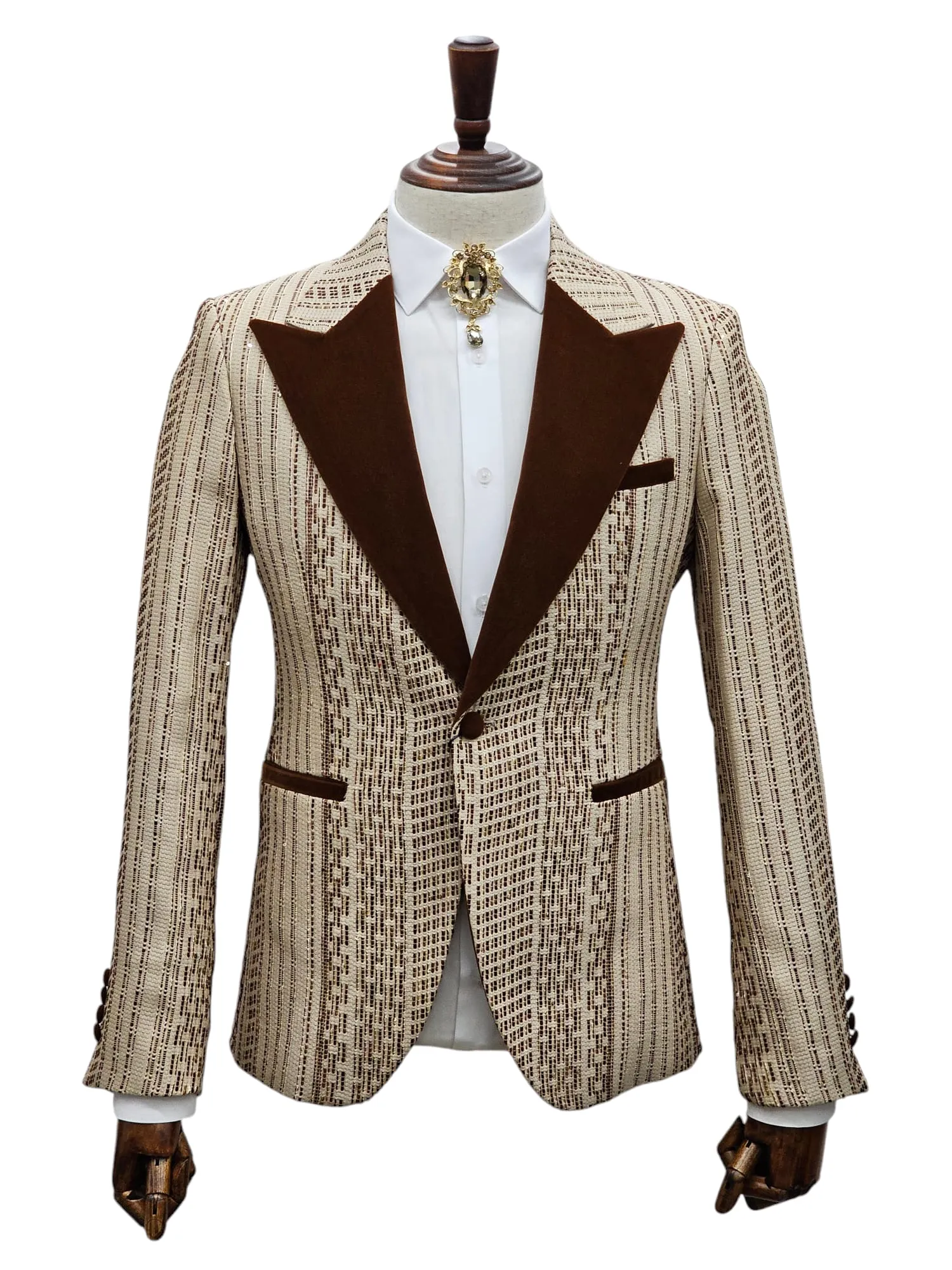 Giovanni Testi 1 Button Peak lapel Slim Fit Suit EF1PX-2731 BROWN