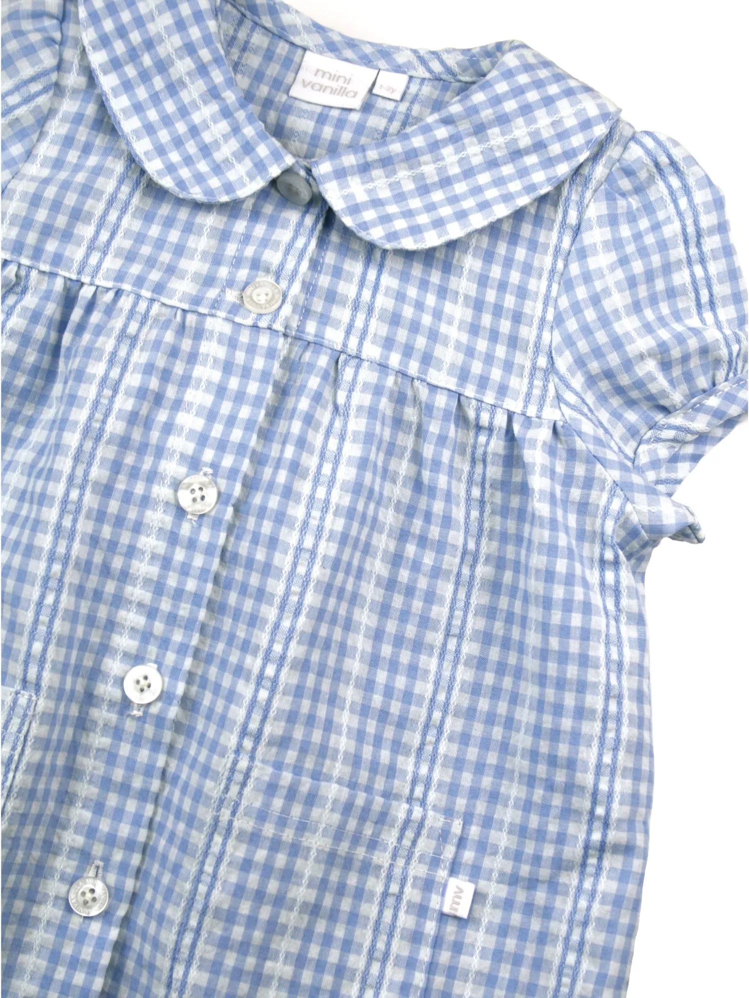 Girls Blue White seersucker check Pyjama Set