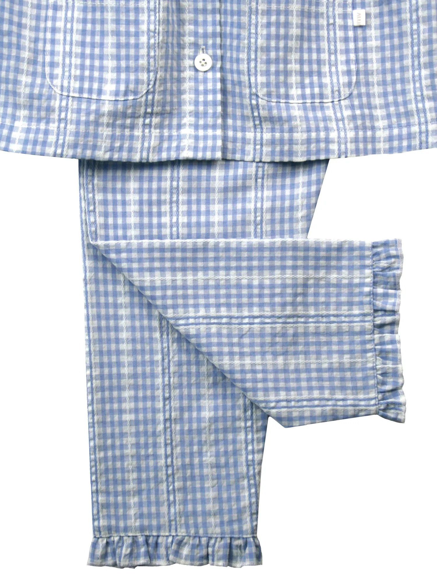 Girls Blue White seersucker check Pyjama Set