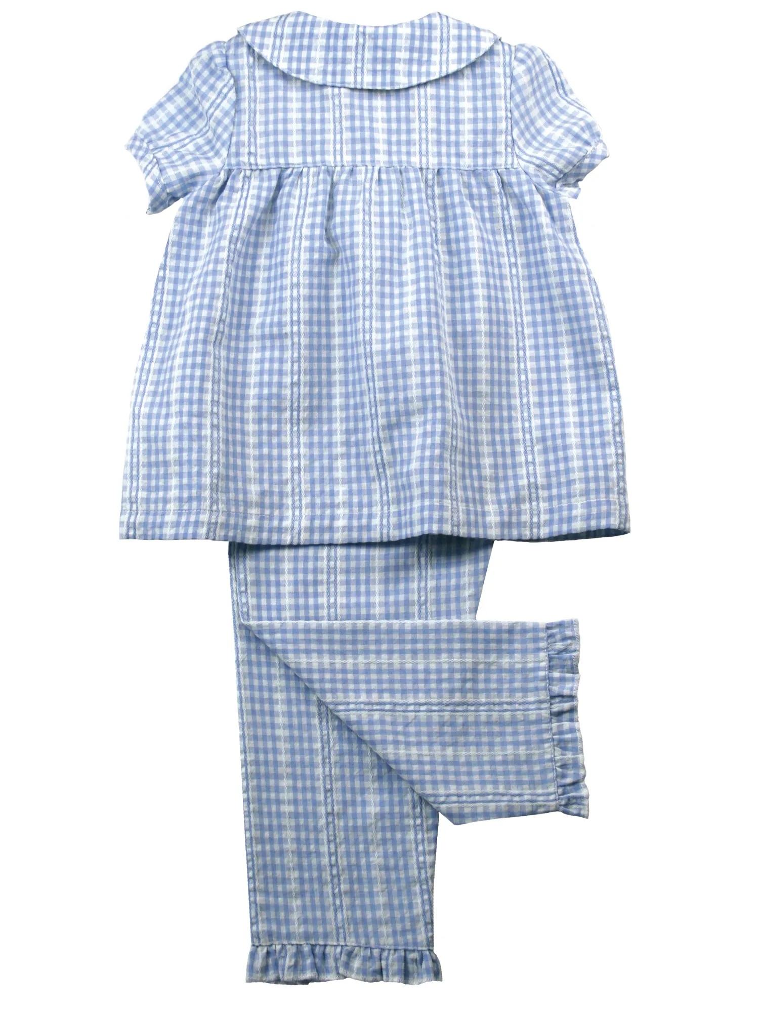Girls Blue White seersucker check Pyjama Set