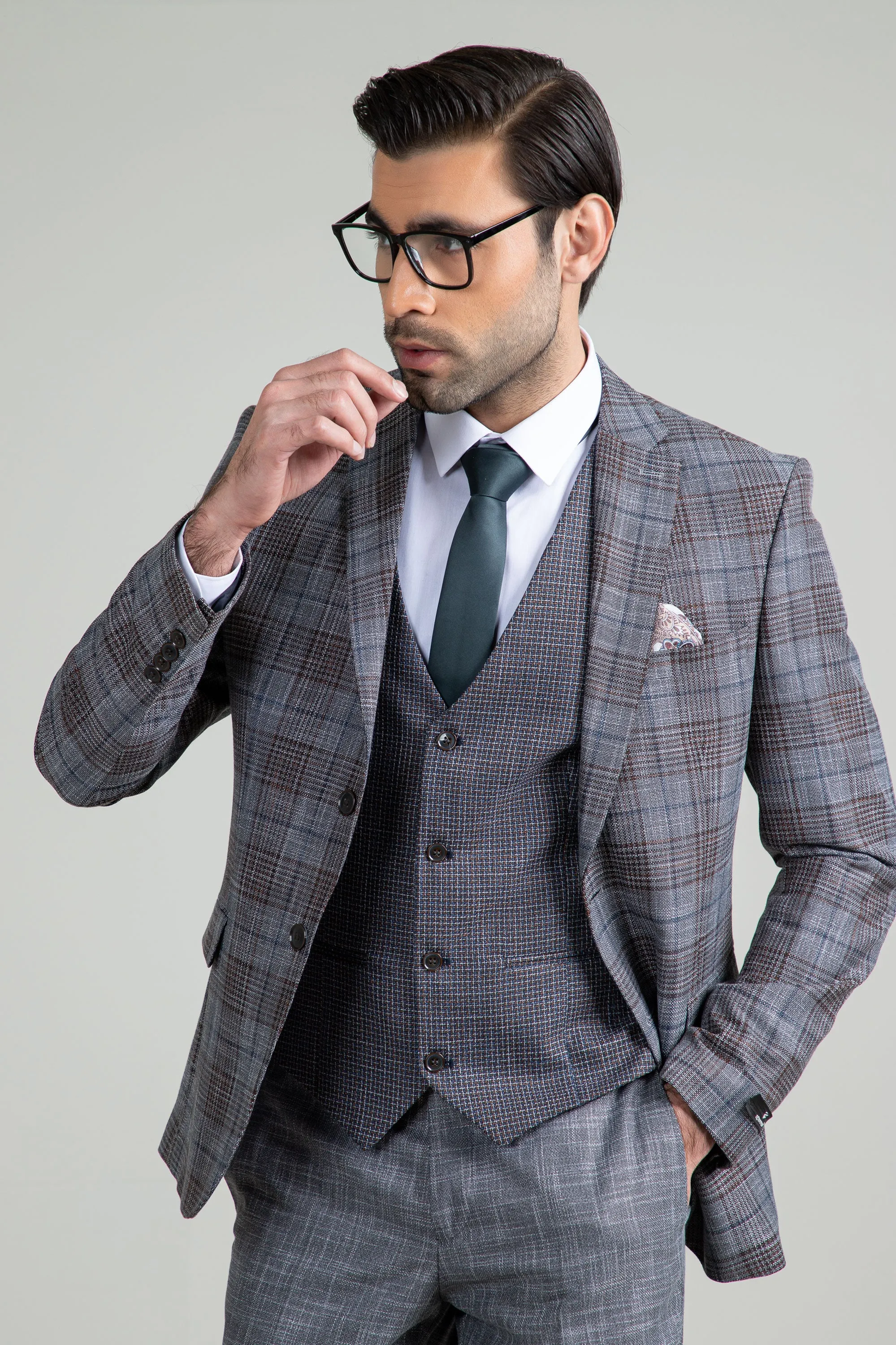Hazel Check Suit-3pcs-Made In Turkey