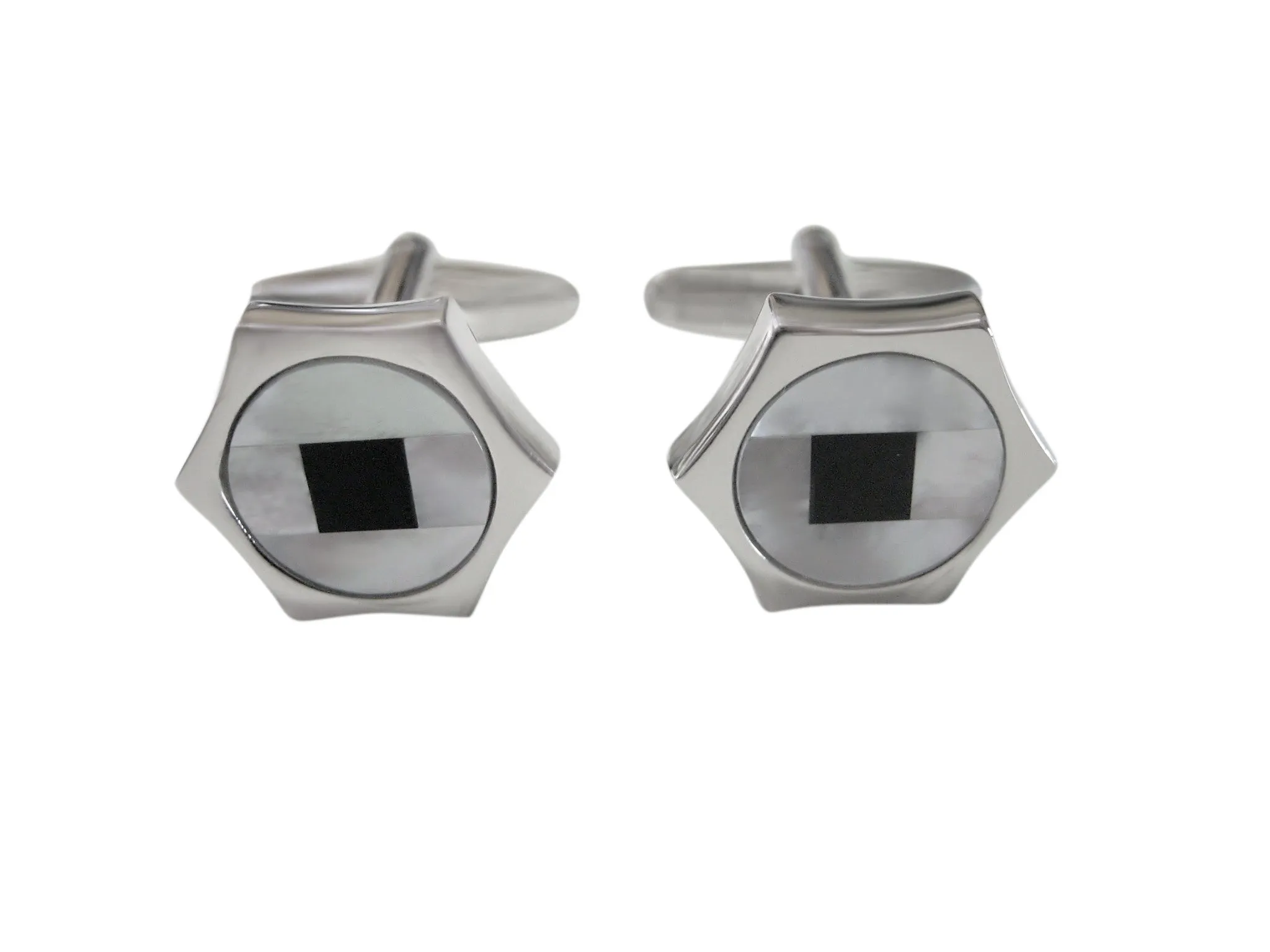 Hexagon Design Cufflinks with Black Square Center
