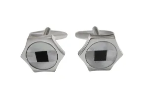 Hexagon Design Cufflinks with Black Square Center
