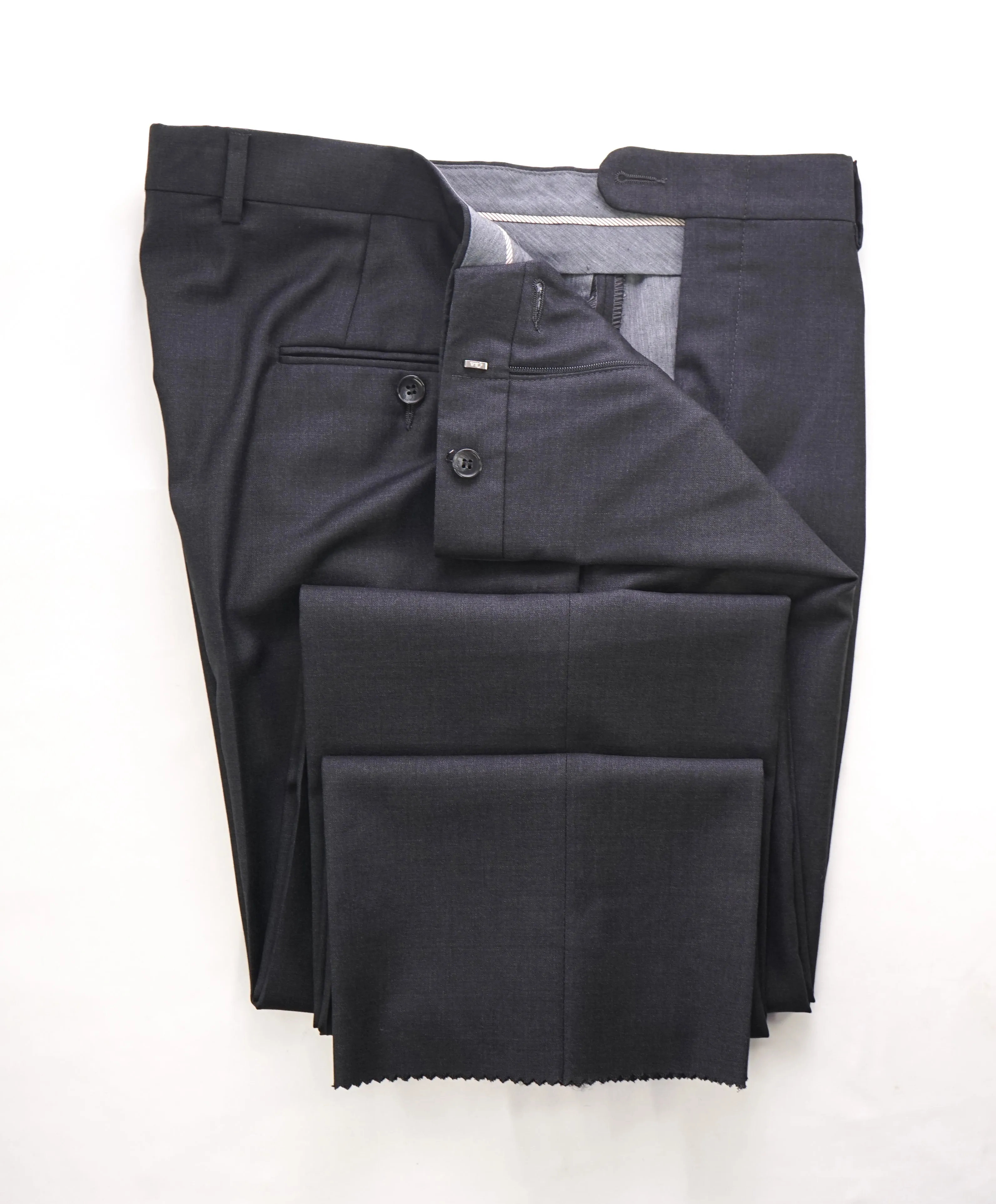 HICKEY FREEMAN -  Charcoal Gray Closet Staple Wool Flat Front Dress Pants - 36W
