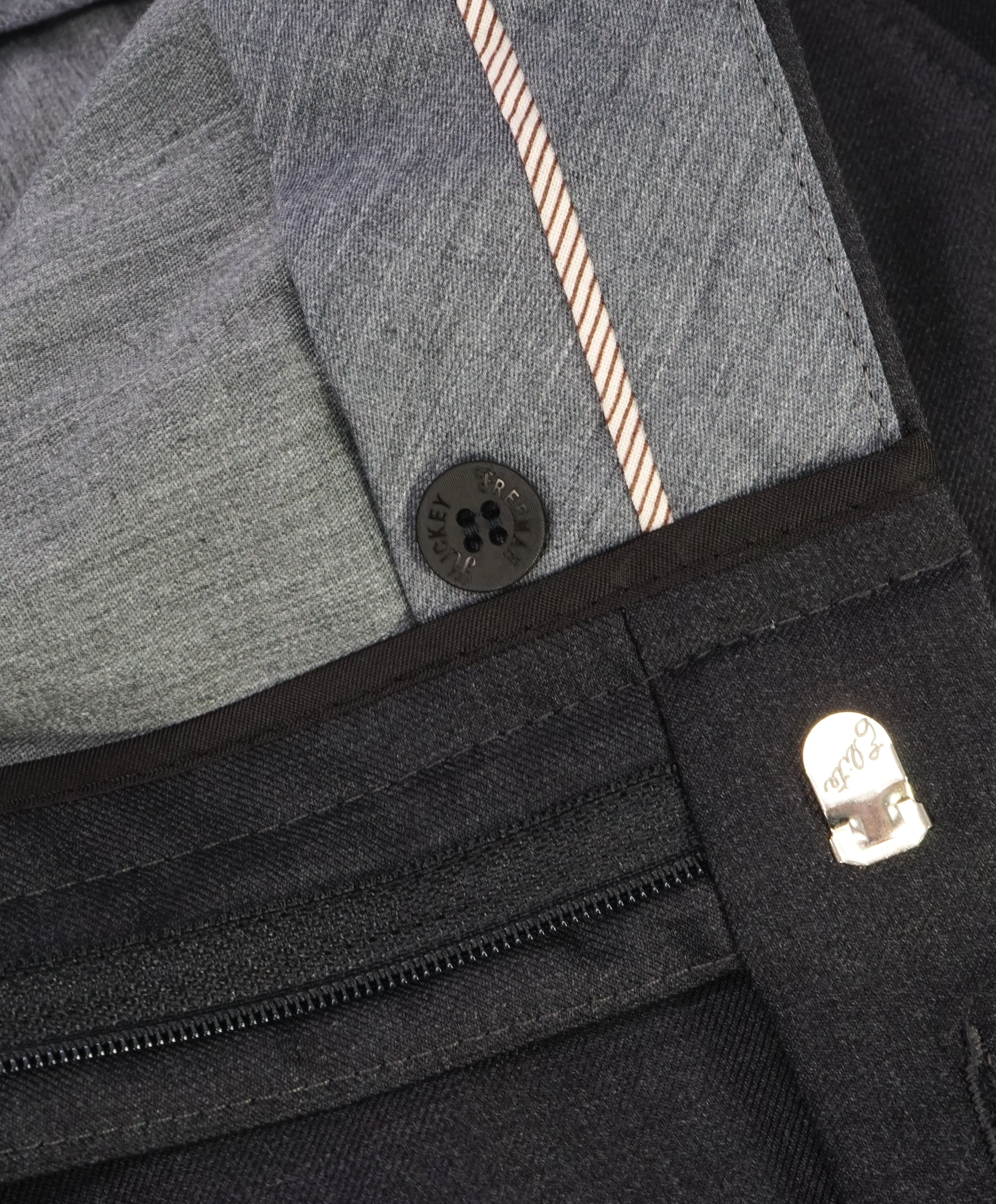 HICKEY FREEMAN - Charcoal Gray Wool Flat Front Dress Pants - 38W