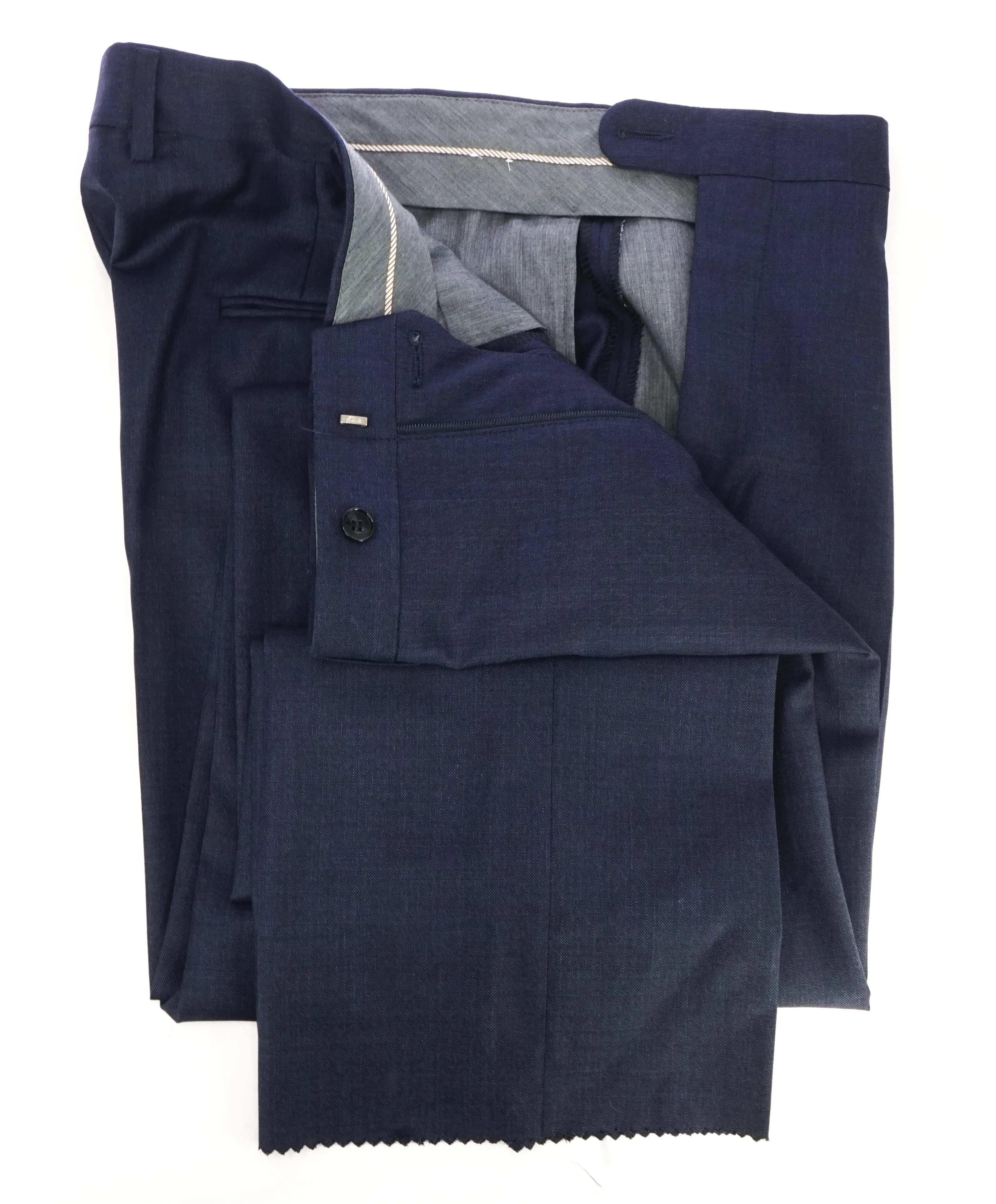 HICKEY FREEMAN - Deep Blue Textured Wool Flat Front Dress Pants - 34W