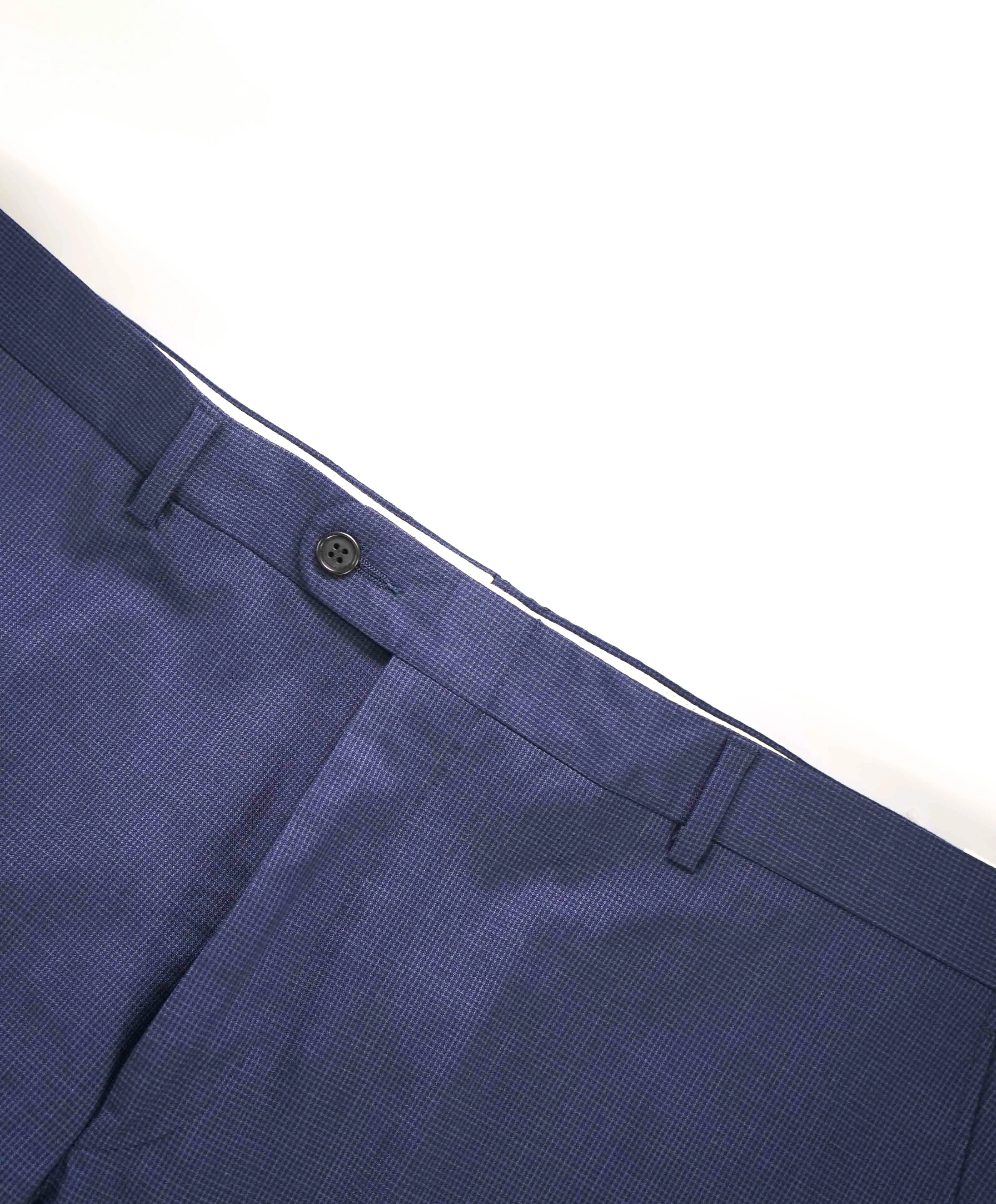 HICKEY FREEMAN - Heathered Blue Micro Check Wool Flat Front Dress Pants - 40W