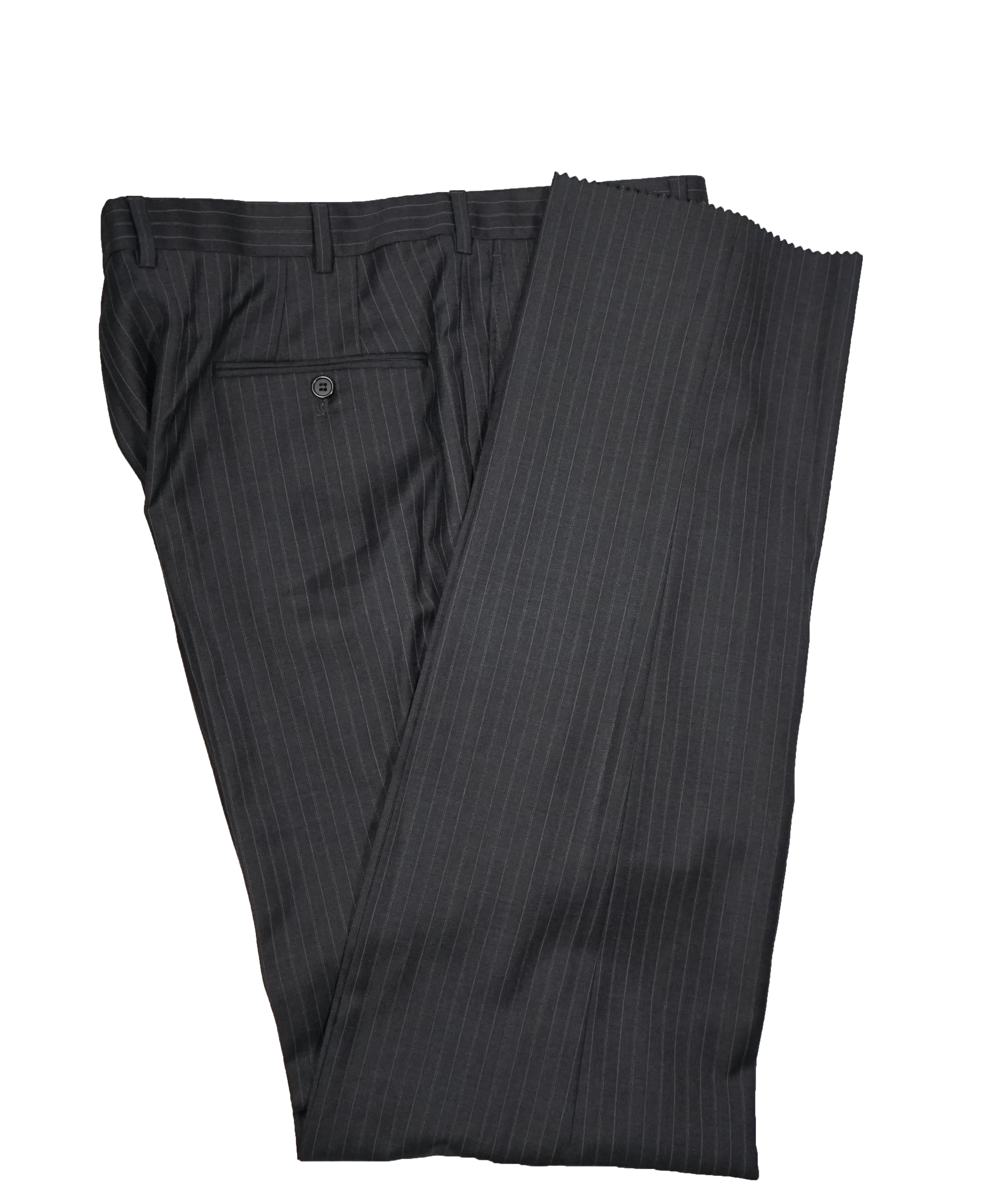 HICKEY FREEMAN - Wool Flat Front Dress Pants Purple Pinstripe - 38W