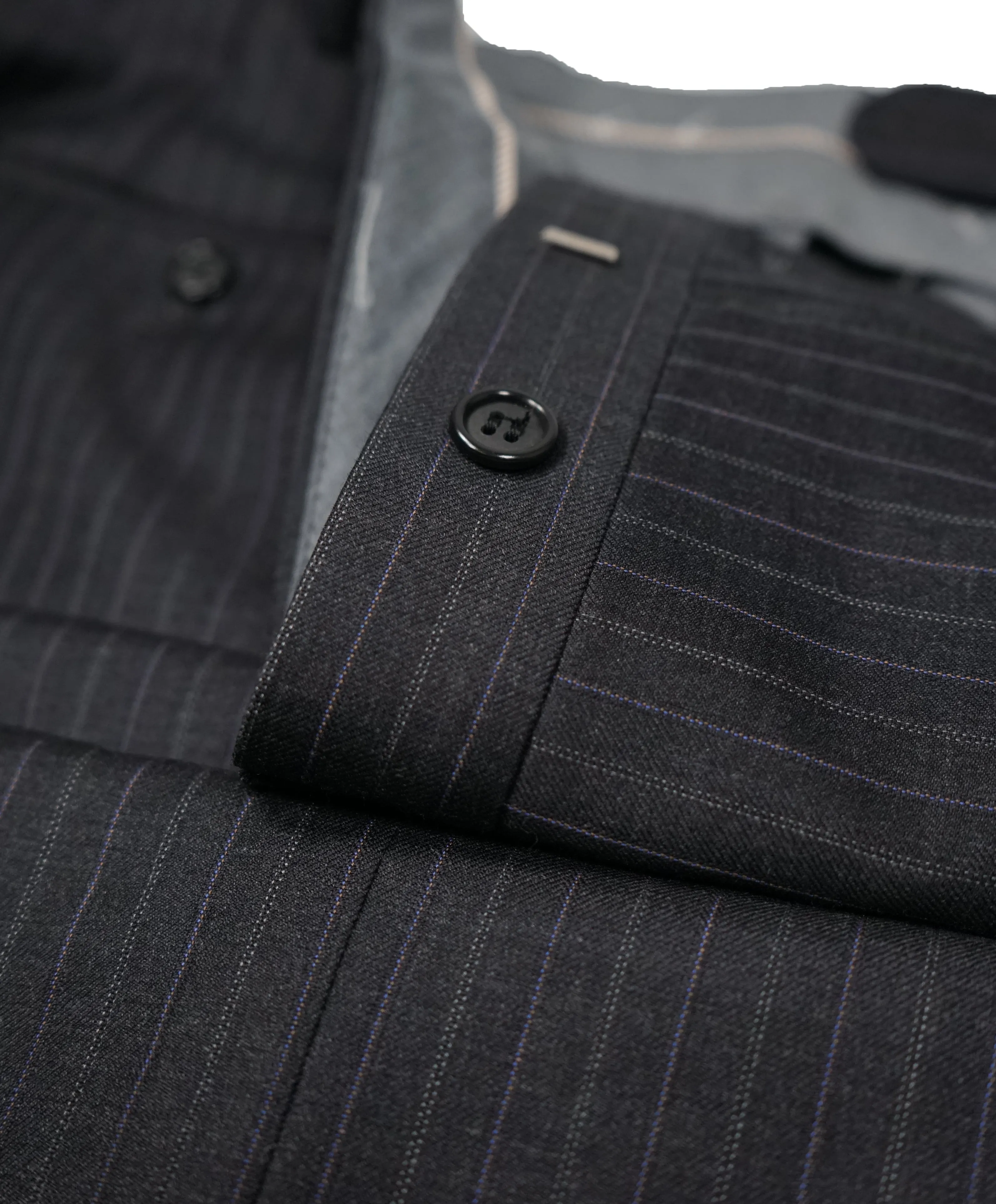 HICKEY FREEMAN - Wool Flat Front Dress Pants Purple Pinstripe - 38W