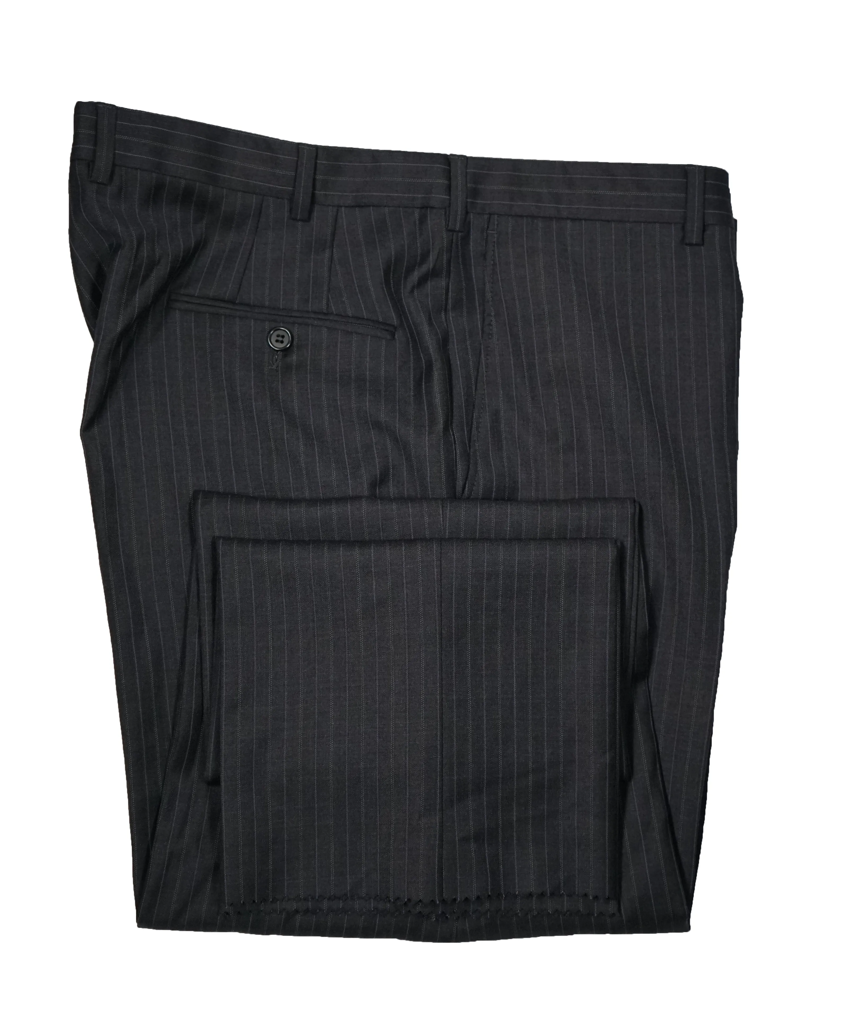 HICKEY FREEMAN - Wool Flat Front Dress Pants Purple Pinstripe - 38W