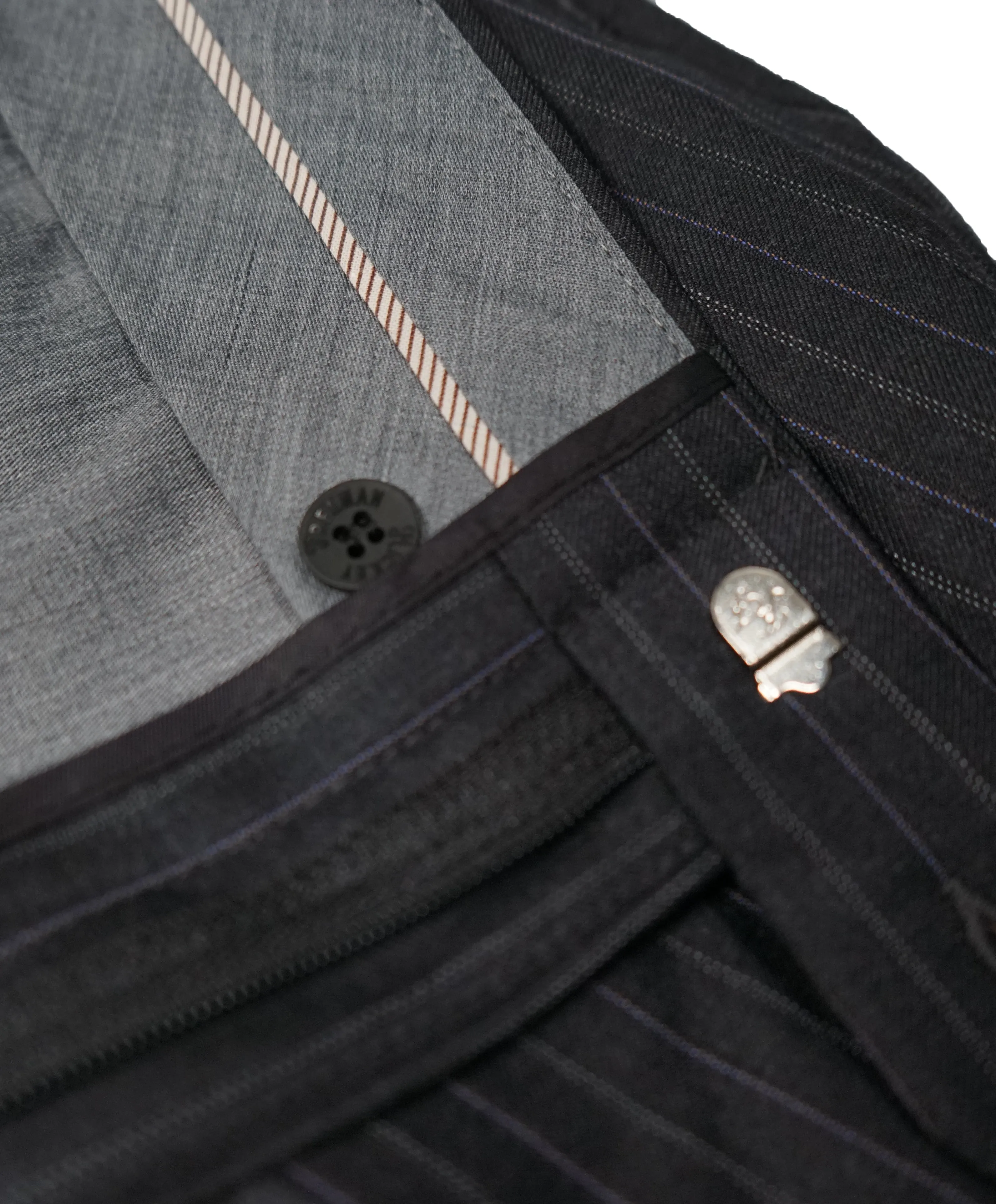 HICKEY FREEMAN - Wool Flat Front Dress Pants Purple Pinstripe - 38W