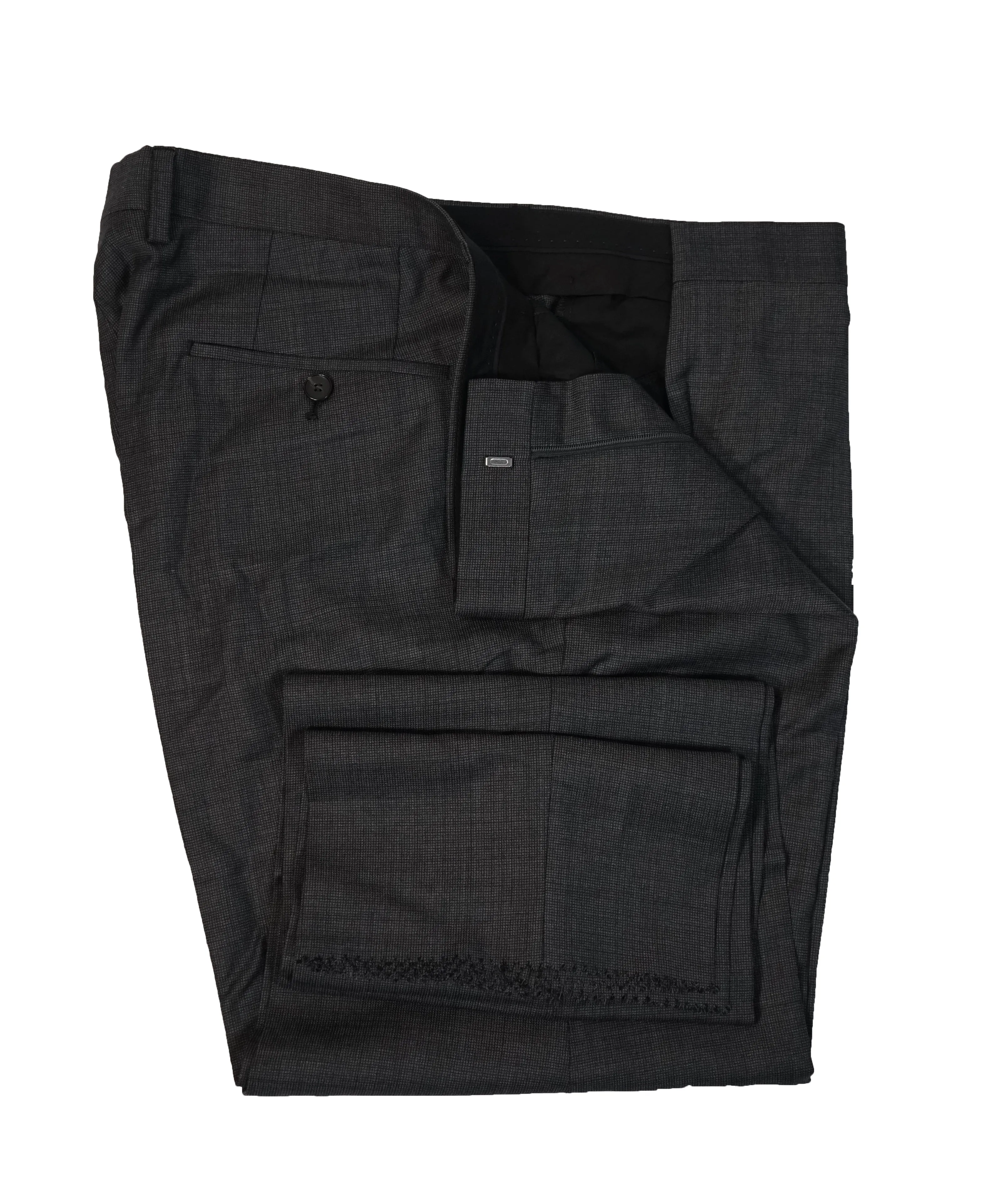 HUGO BOSS- Gray Micro-Check Flat Front Dress Pants- 38W