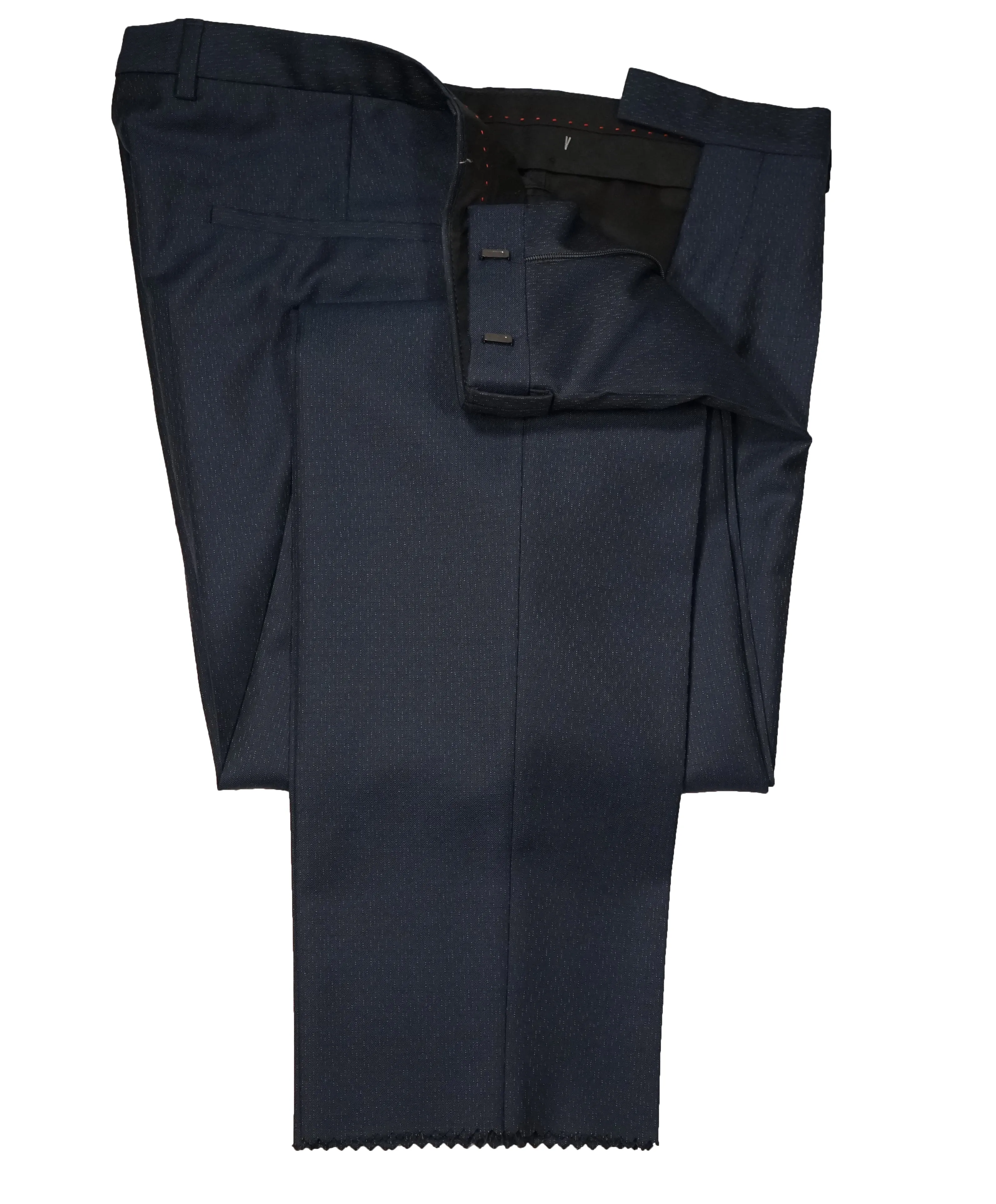 HUGO BOSS - Navy Wool/Silk Slim Abstract Pattern Flat Front Dress Pants - 34W