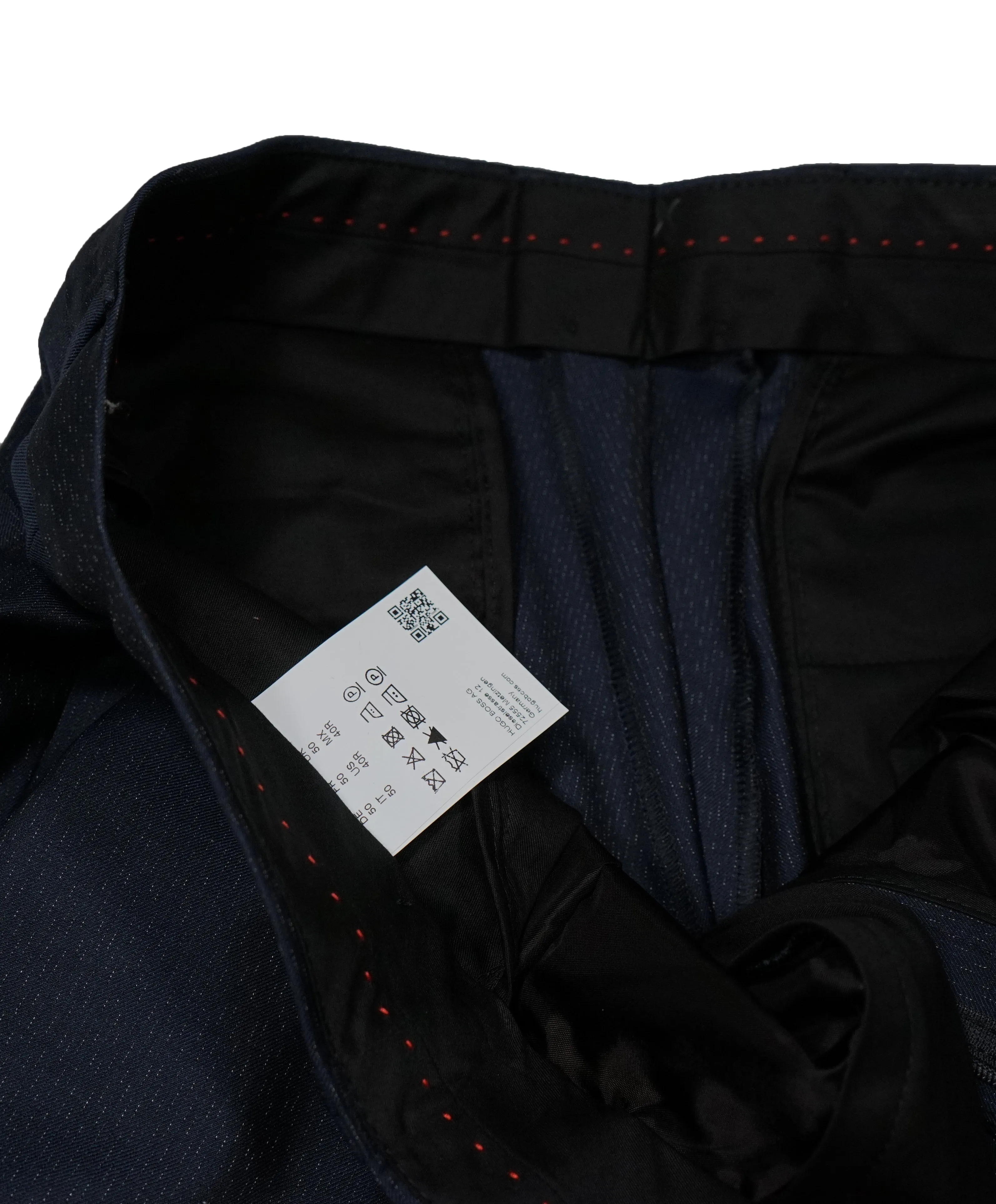 HUGO BOSS - Navy Wool/Silk Slim Abstract Pattern Flat Front Dress Pants - 34W