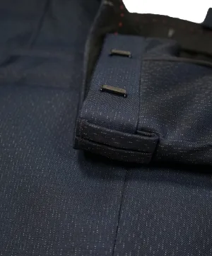 HUGO BOSS - Navy Wool/Silk Slim Abstract Pattern Flat Front Dress Pants - 34W