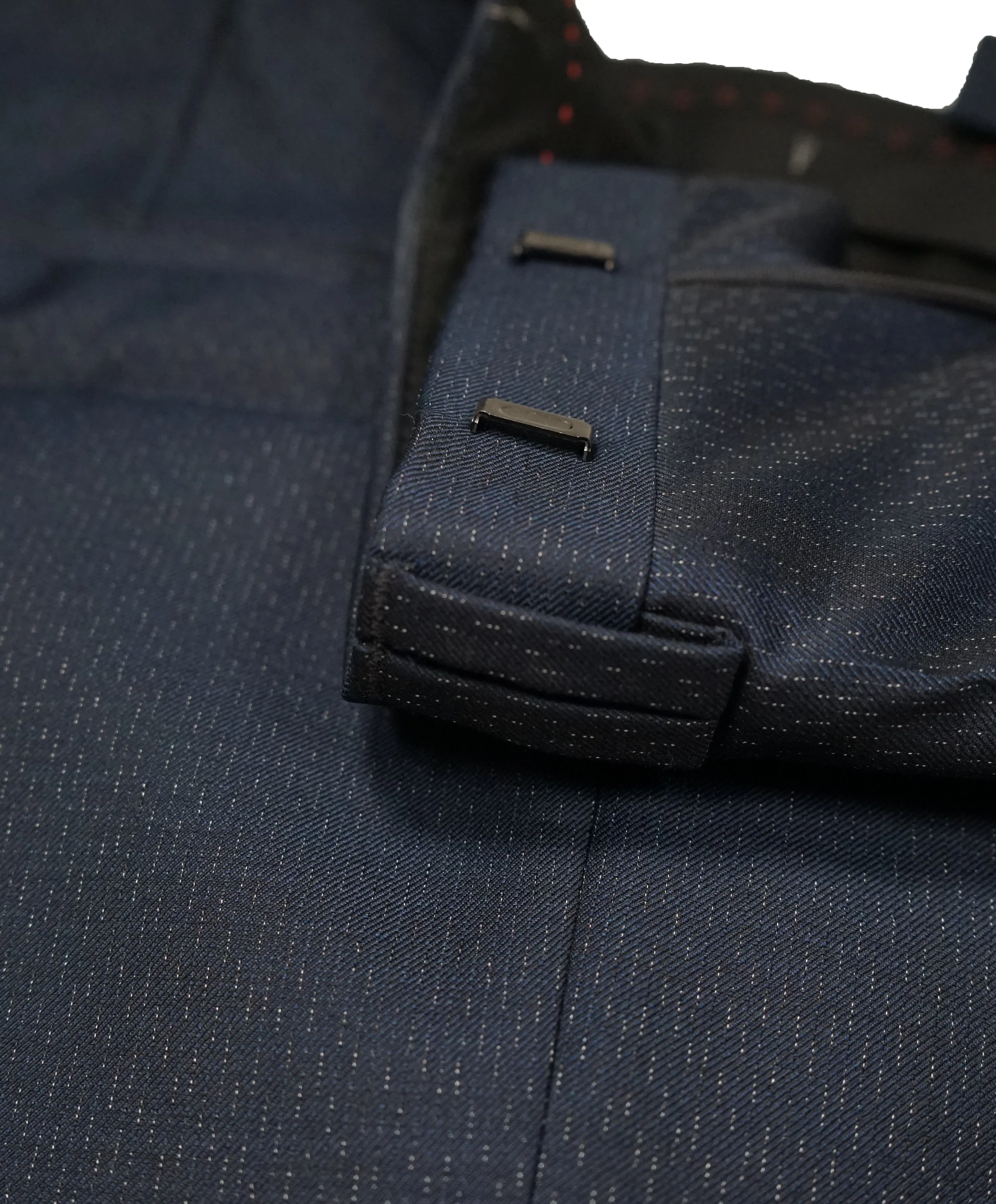 HUGO BOSS - Navy Wool/Silk Slim Abstract Pattern Flat Front Dress Pants - 34W