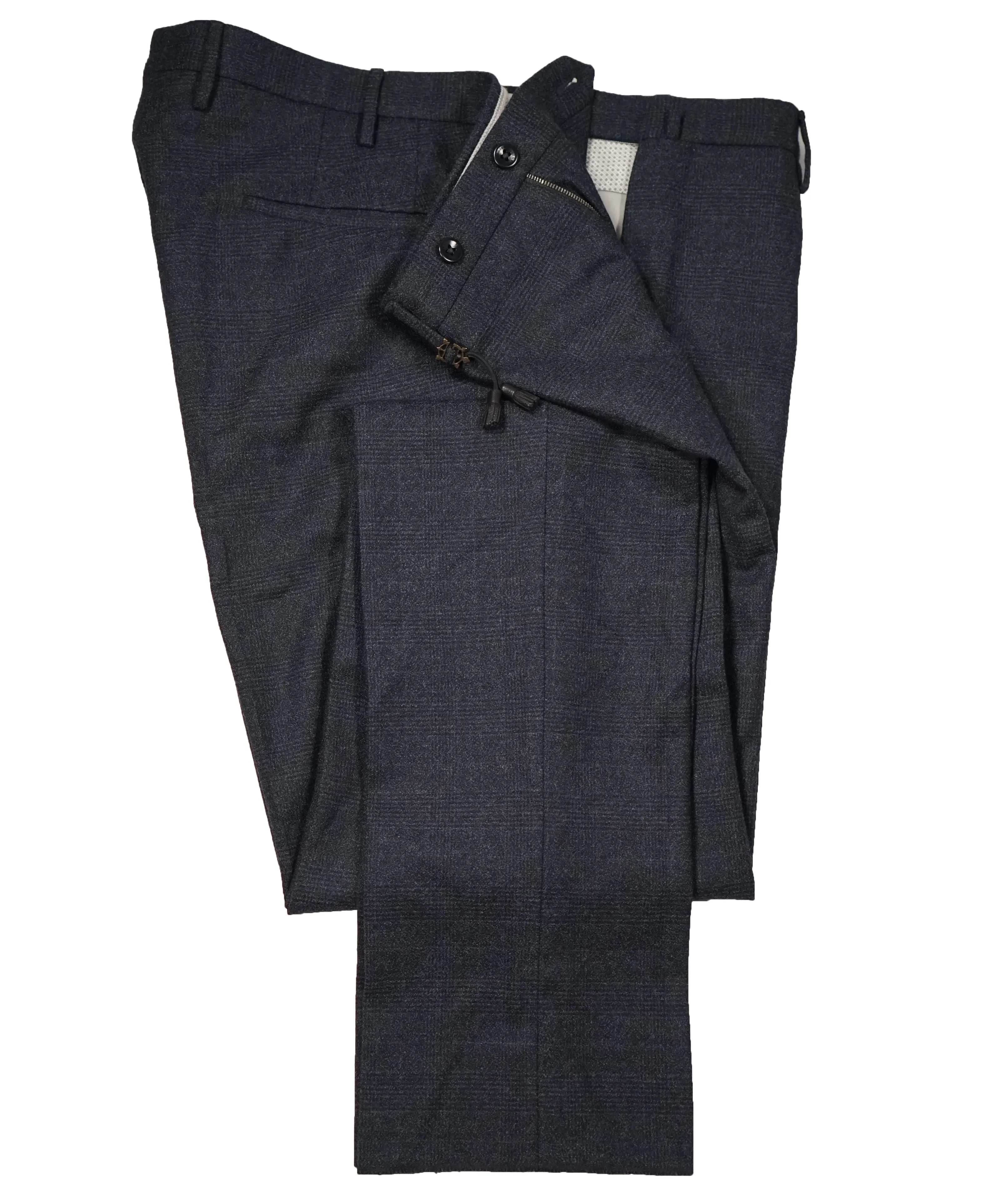INCOTEX - Logo Tassel Blue Gray Slim Fit Flannel Plaid Dress Pants - 38W