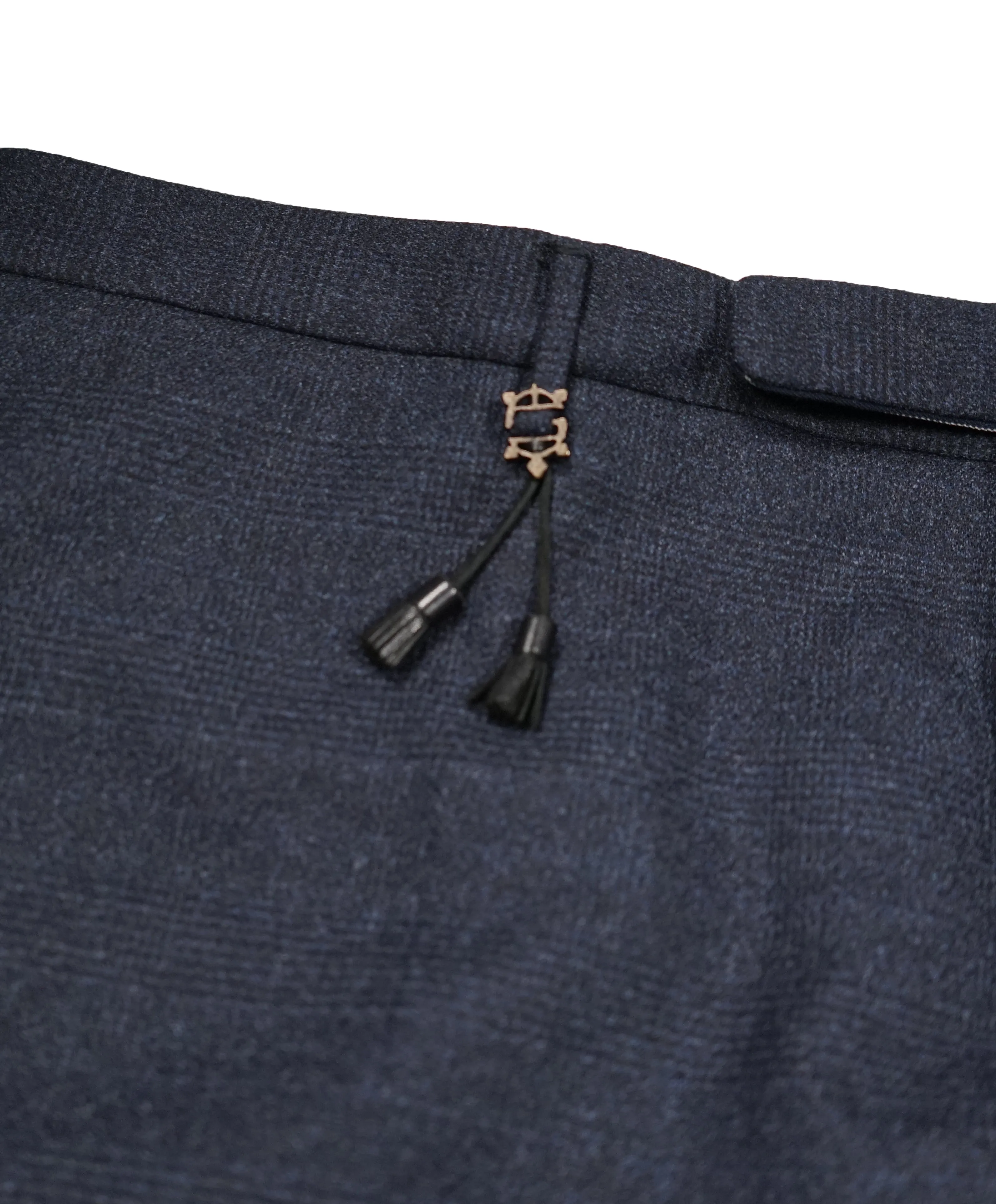 INCOTEX - Logo Tassel Blue Gray Slim Fit Flannel Plaid Dress Pants - 38W
