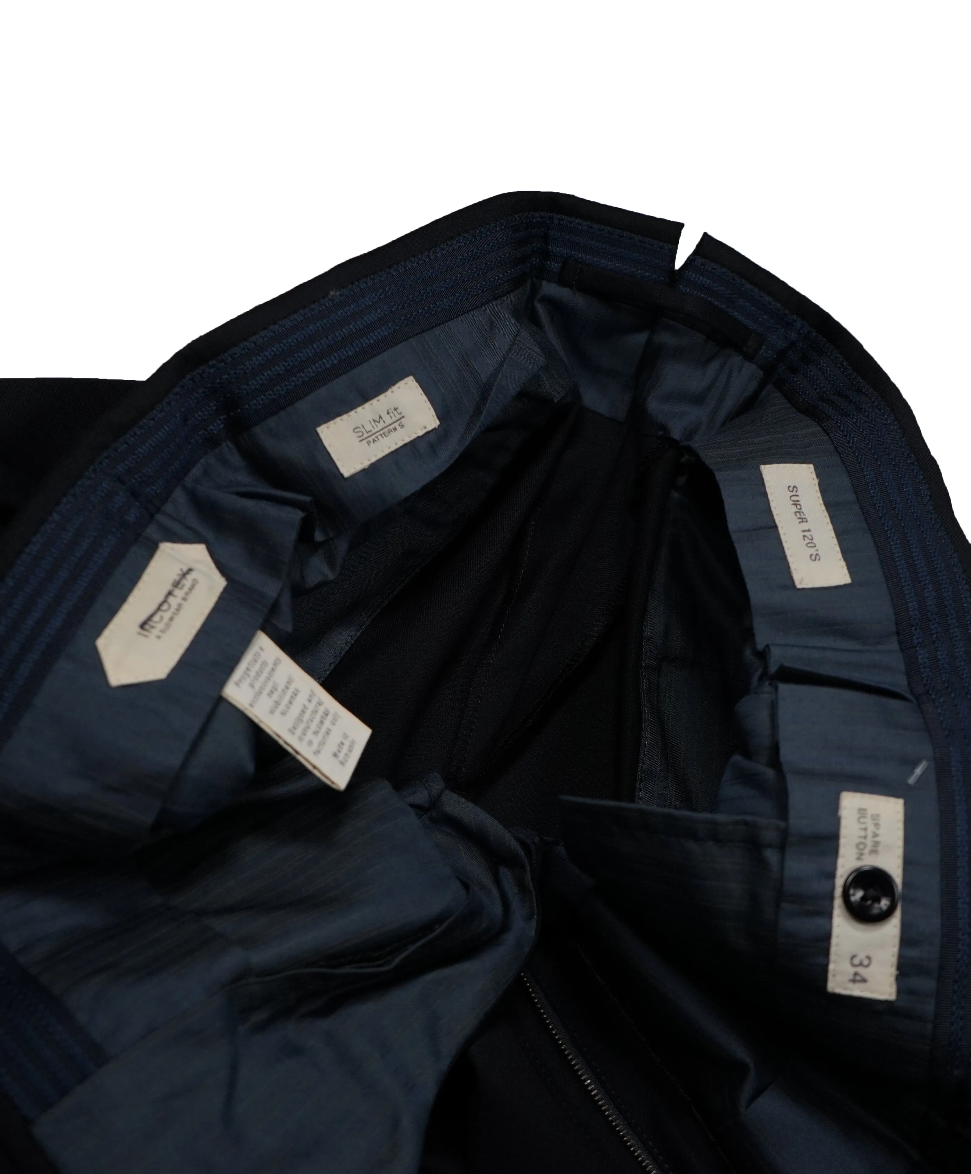 INCOTEX - Navy Blue Slim Fit Dress Pants Super 120’s - 34W