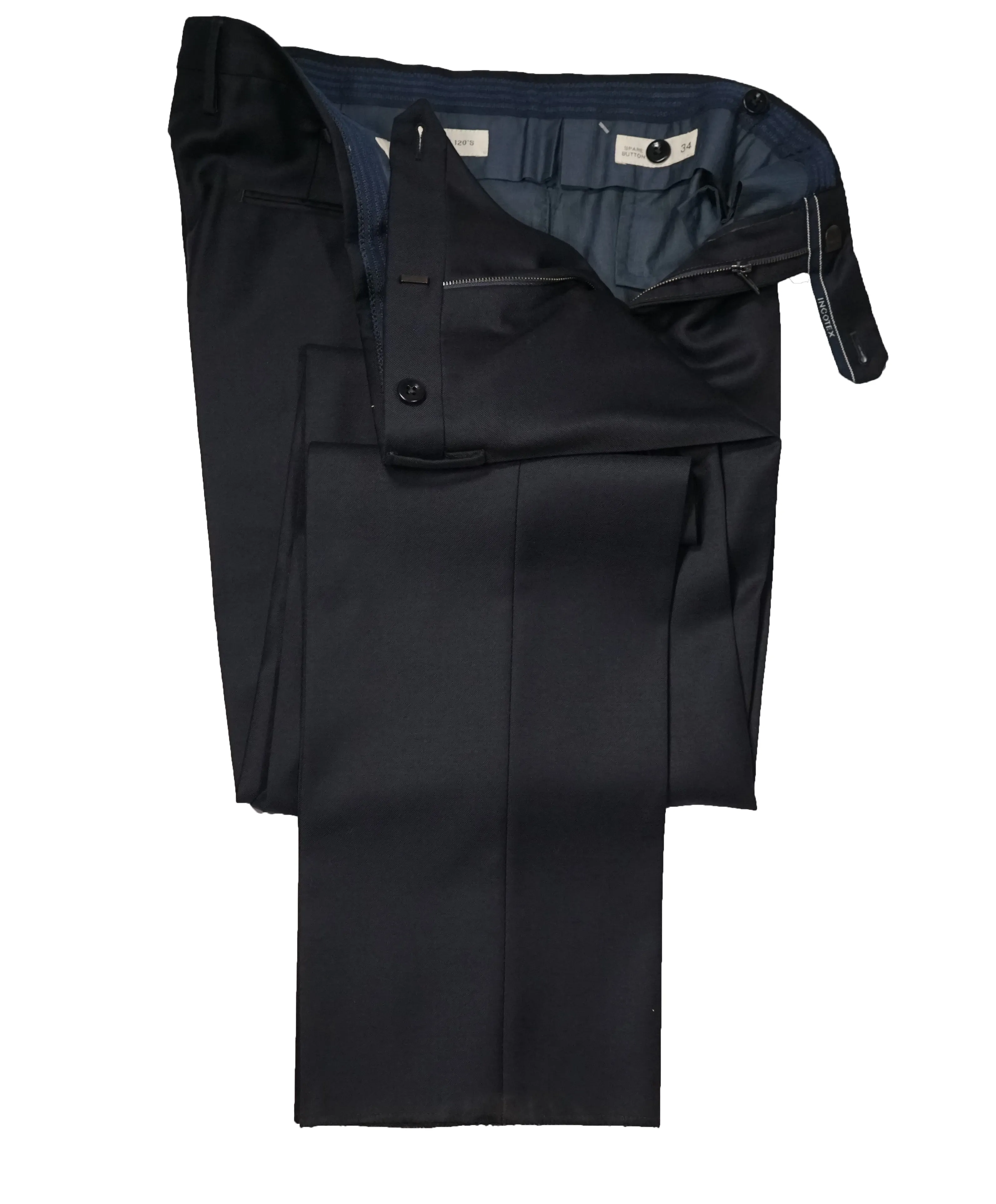 INCOTEX - Navy Blue Slim Fit Dress Pants Super 120’s - 34W