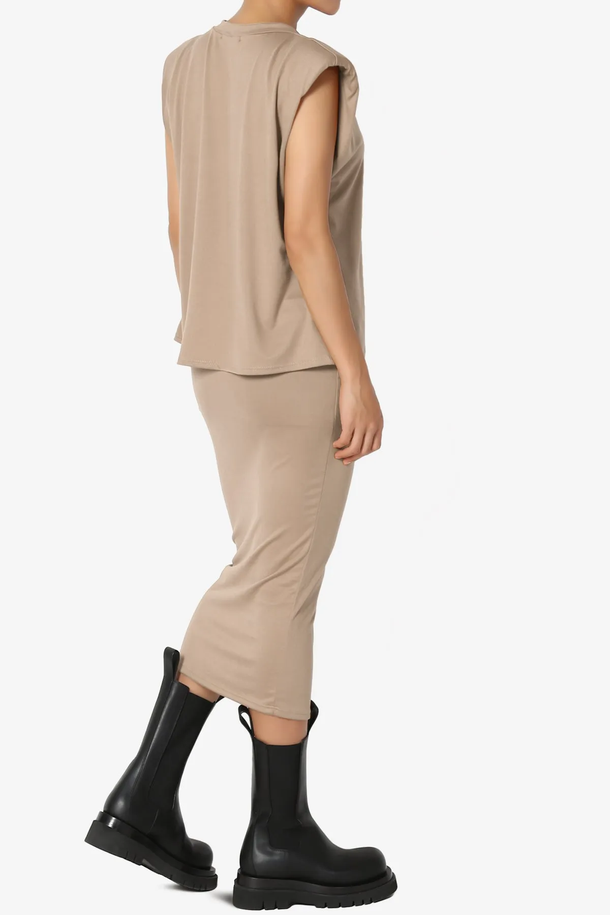 Joey Padded Shoulder Tank Top & Midi Pencil Skirt SET