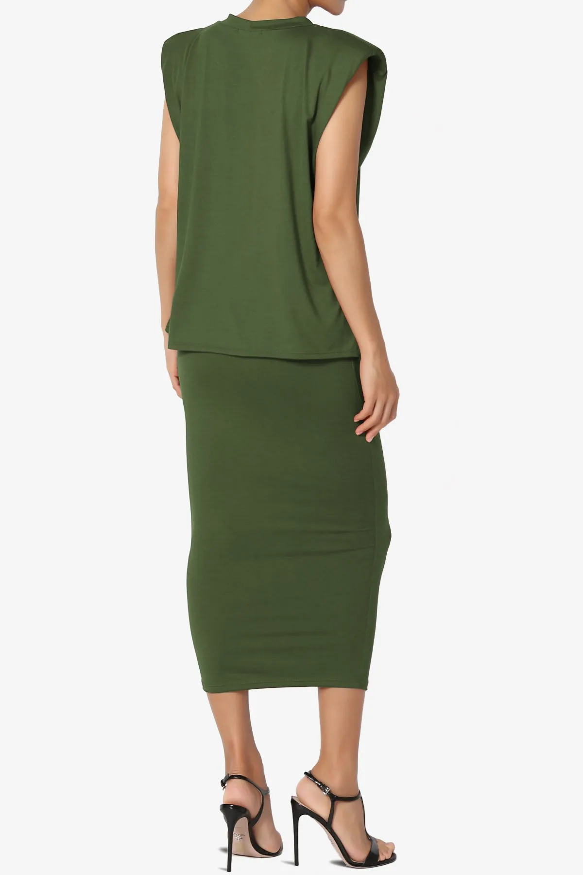 Joey Padded Shoulder Tank Top & Midi Pencil Skirt SET