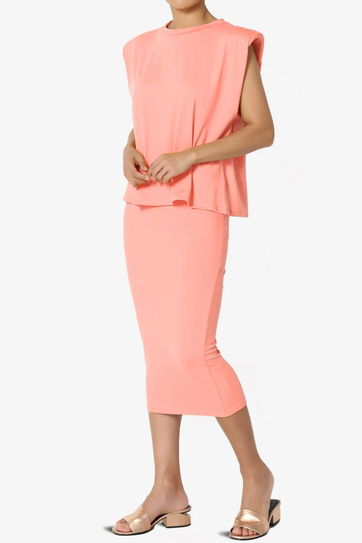 Joey Padded Shoulder Tank Top & Midi Pencil Skirt SET