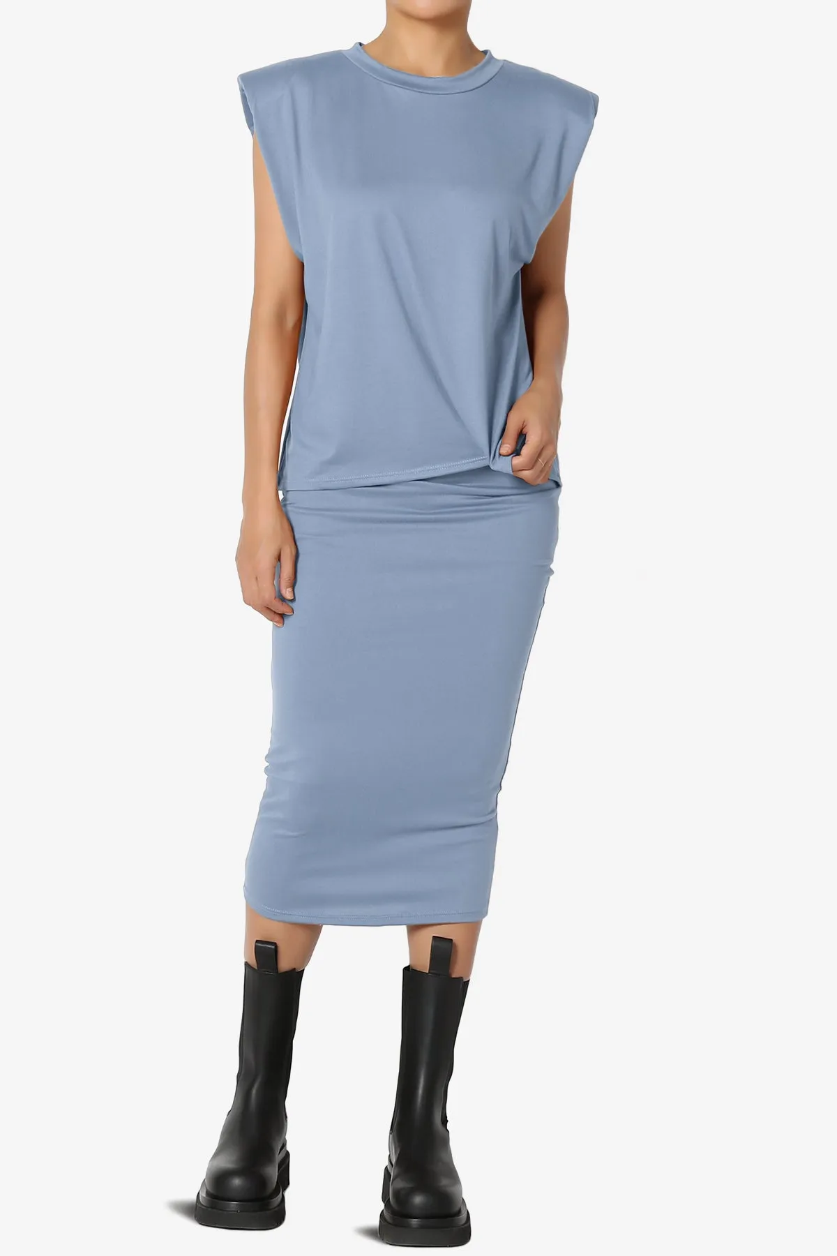 Joey Padded Shoulder Tank Top & Midi Pencil Skirt SET