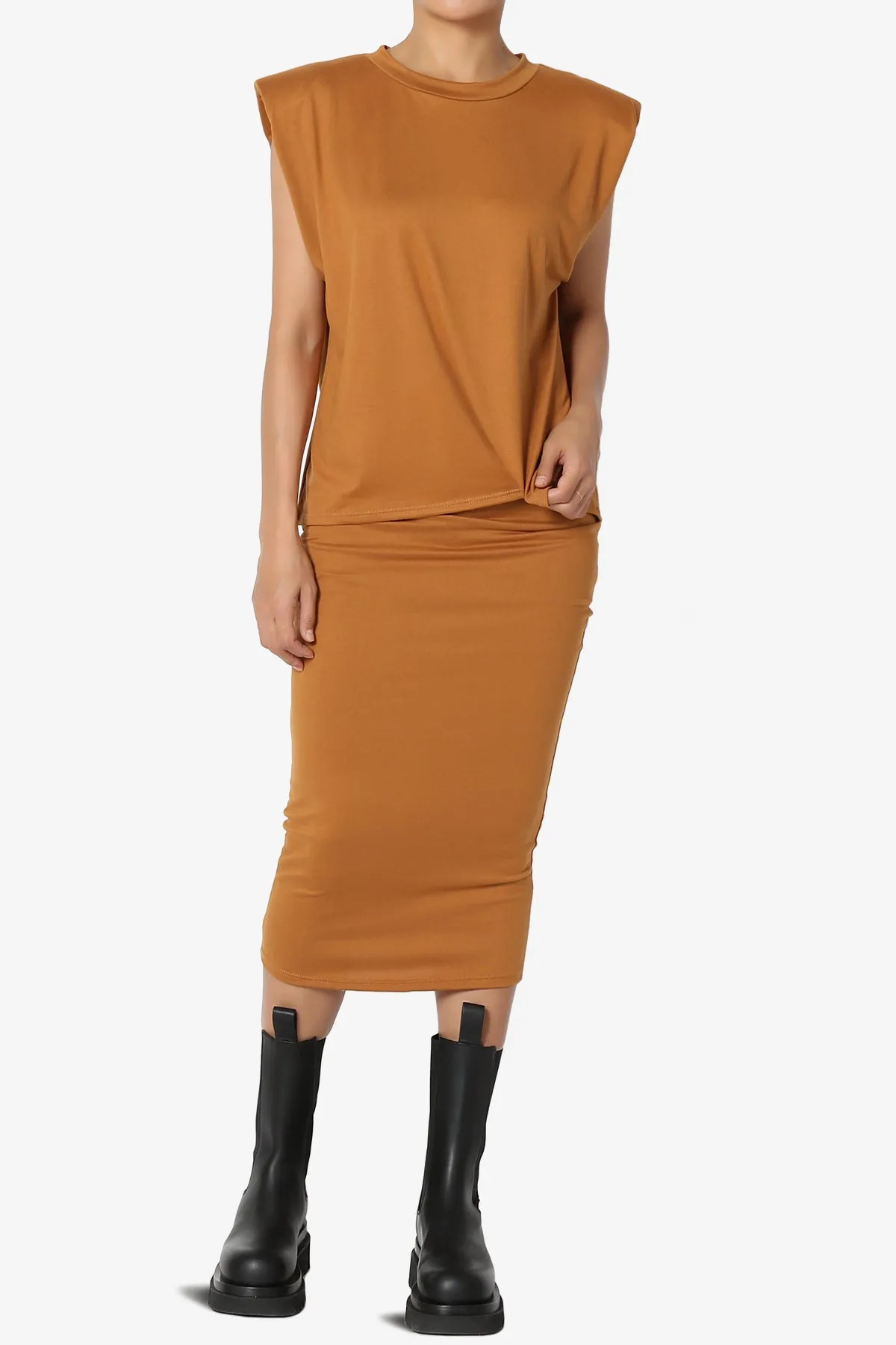 Joey Padded Shoulder Tank Top & Midi Pencil Skirt SET