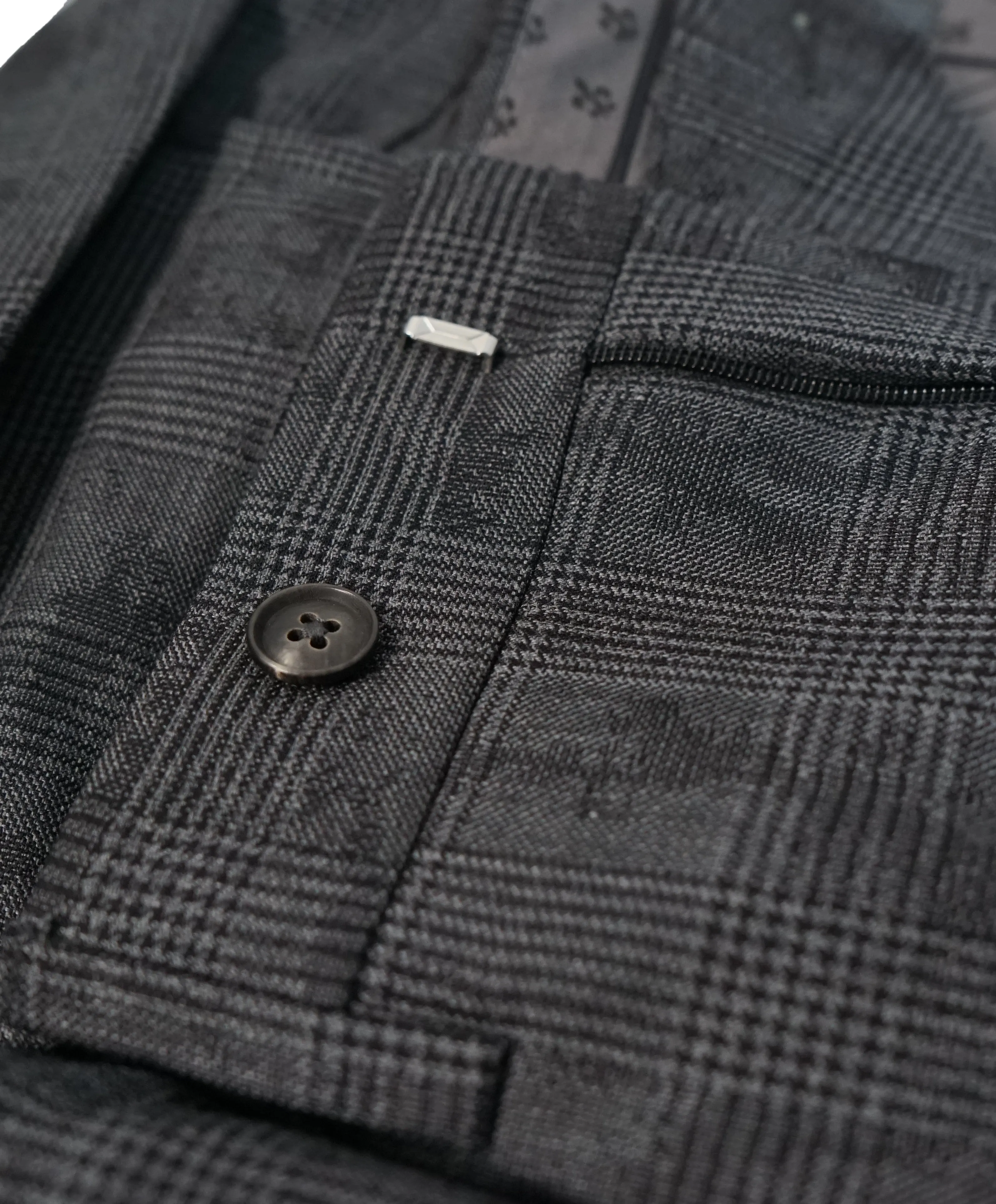 JOHN VARVATOS - Gray Plaid & Abstract Pattern Flat Front Dress Pants - 31