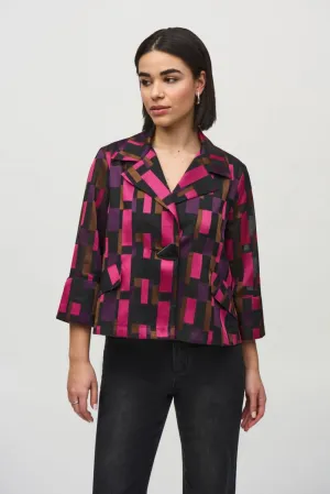 Joseph Ribkoff Black/Multi Geometric Print Organza Swing Jacket 244166