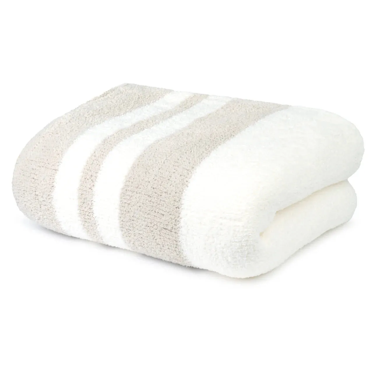 Kashwere Ultra Plush Multi Striped Malt and Creme Cloud Queen Blanket