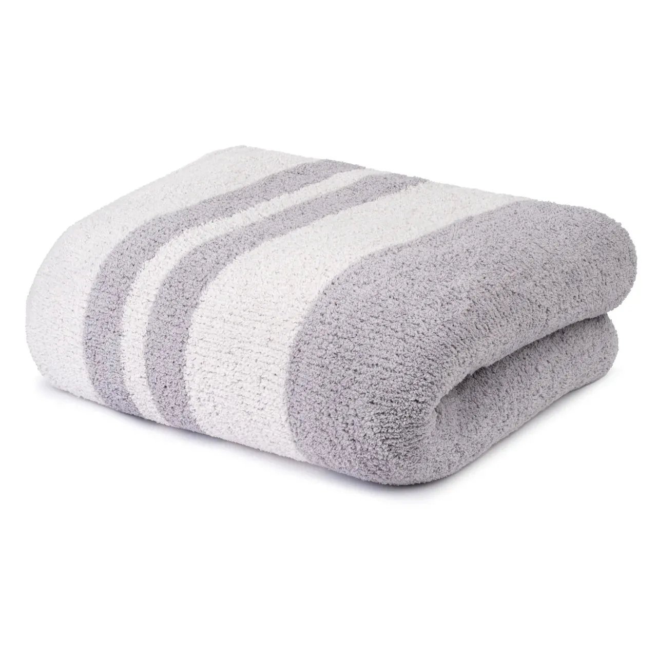Kashwere Ultra Plush Multi Striped Soapstone and Steel Cloud Queen Blanket