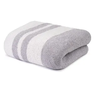 Kashwere Ultra Plush Multi Striped Soapstone and Steel Cloud Queen Blanket