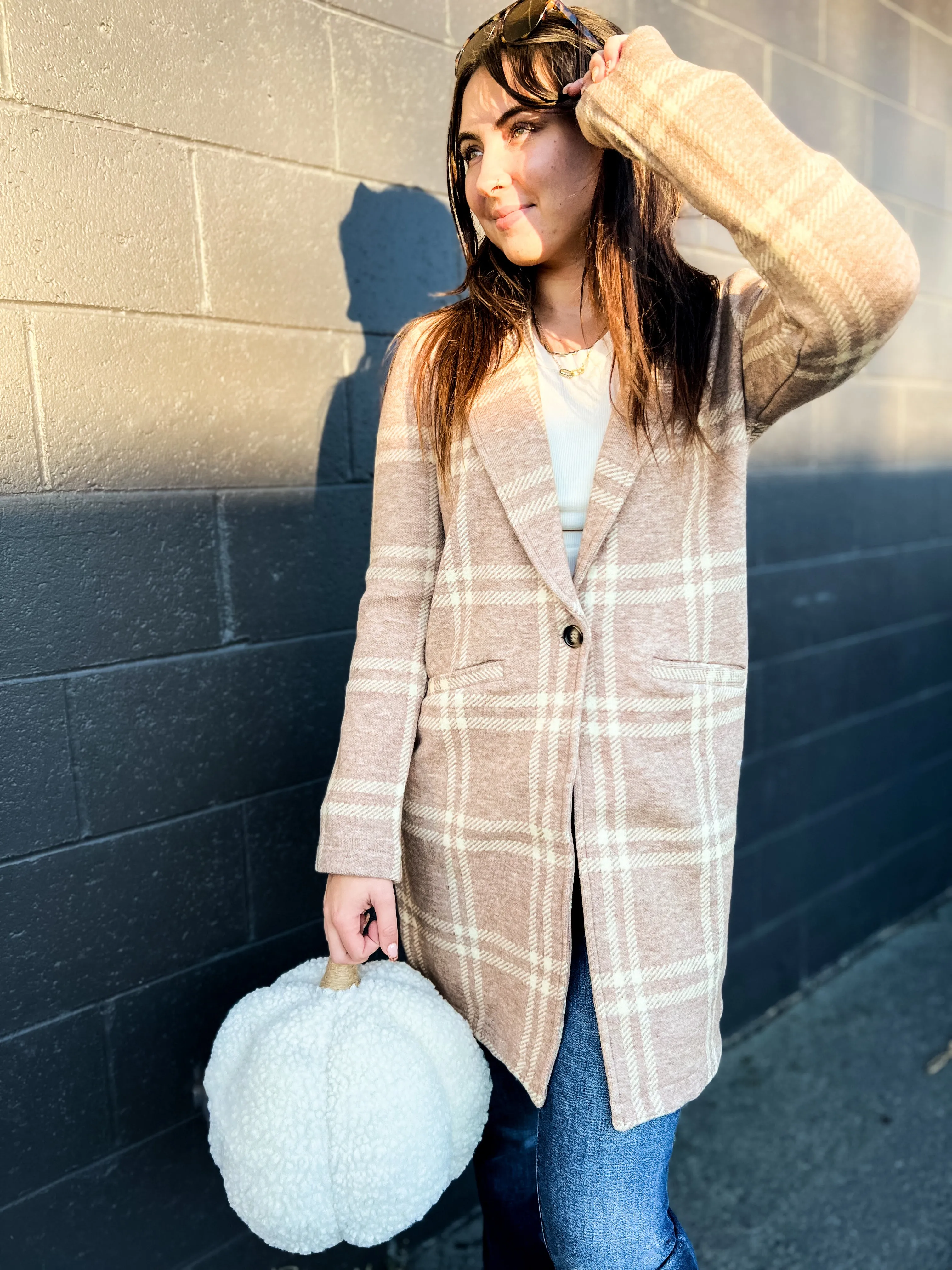 Kenzie Coat- Beige Ivory Plaid