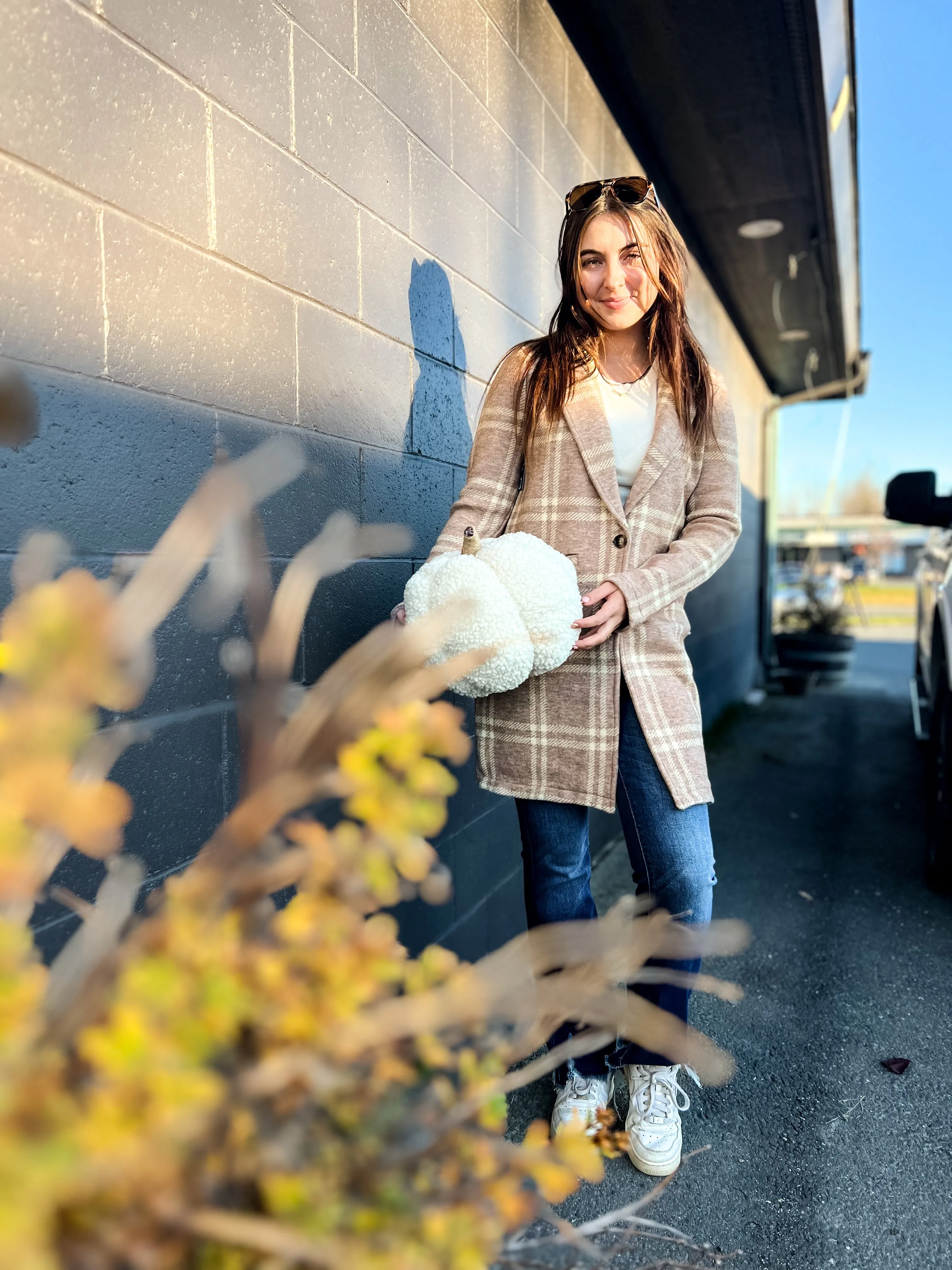 Kenzie Coat- Beige Ivory Plaid