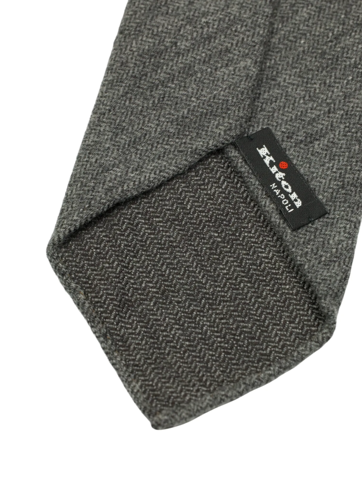 Kiton 5-Fold Grey Handrolled Cashmere, Wool & Silk Zigzag Pattern Tie