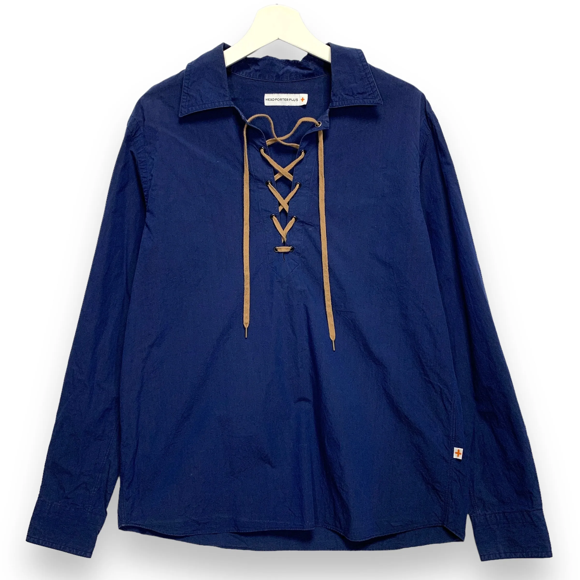 [L] HP  Head Porter Plus (Hiroshi Fujiwara) Lace Up Tunic Shirt Indigo