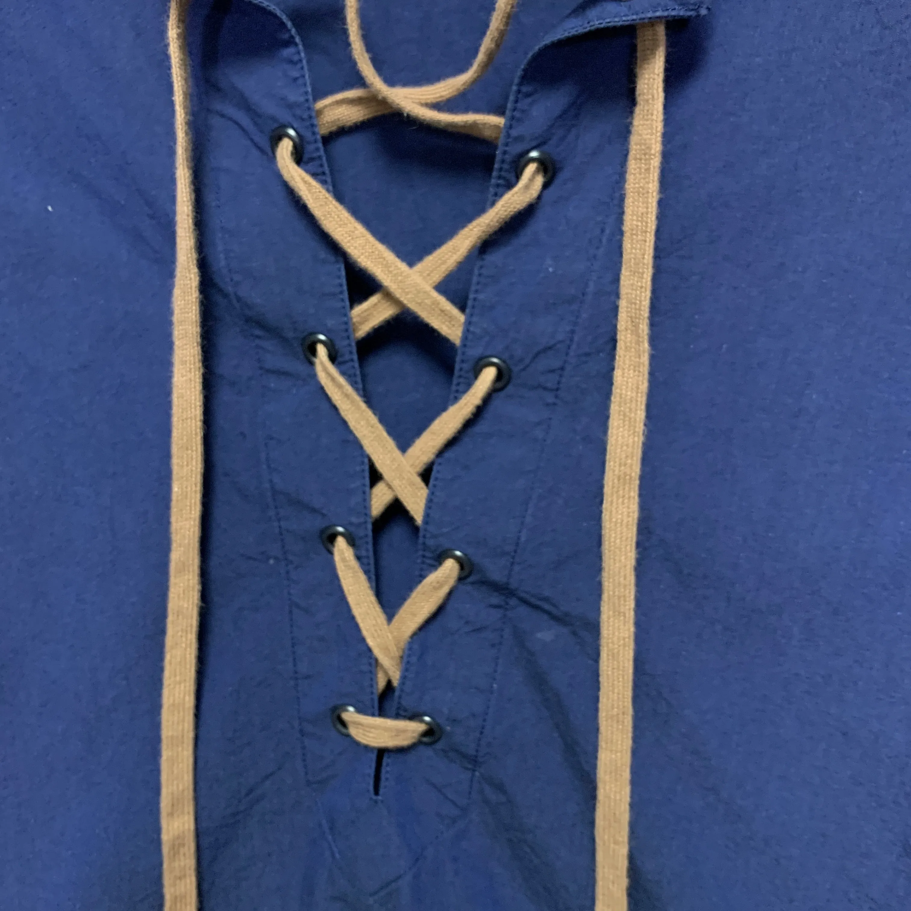 [L] HP  Head Porter Plus (Hiroshi Fujiwara) Lace Up Tunic Shirt Indigo