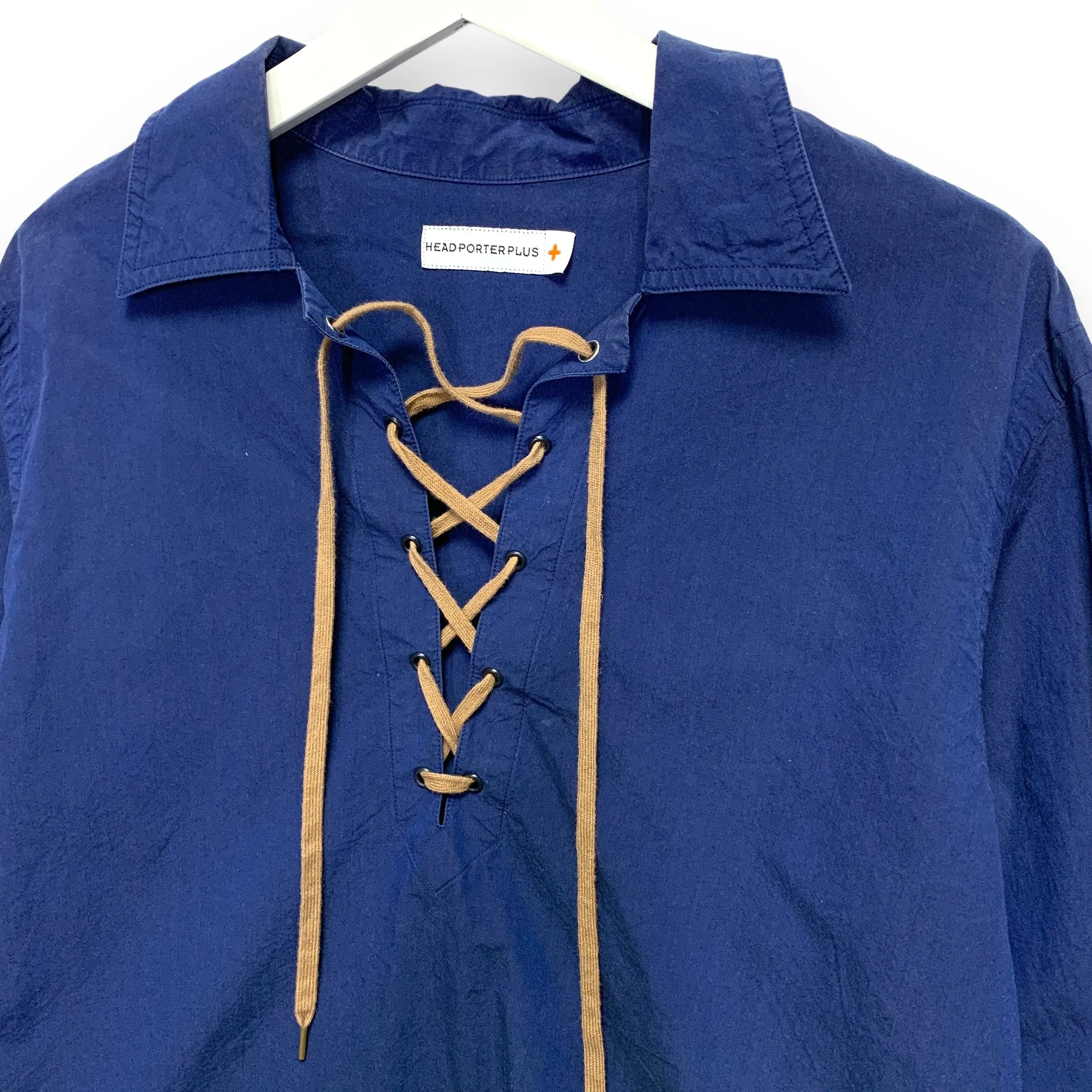 [L] HP  Head Porter Plus (Hiroshi Fujiwara) Lace Up Tunic Shirt Indigo