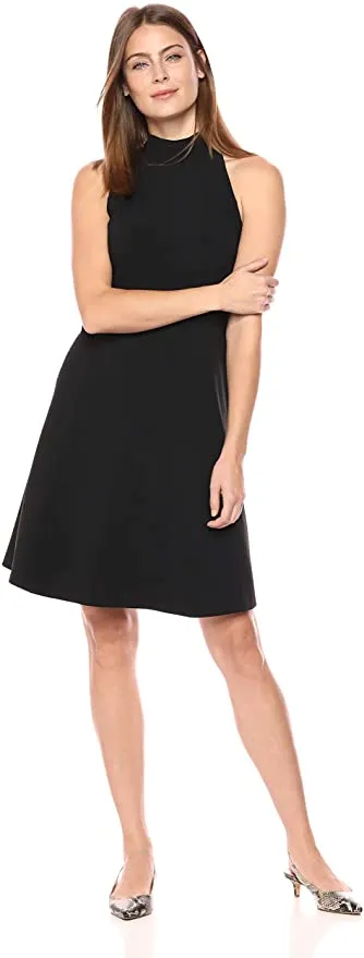 Lark & Ro Women's Sleeveless Mock Neck A-Line Dress! Great Piece! Lined & Fabric has some stretch to it, Sz 8, Black!