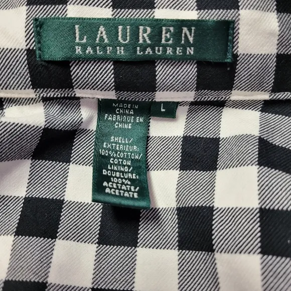 LAUREN RALPH LAUREN Black and White Checkered Double-Breasted Jacket Size Large