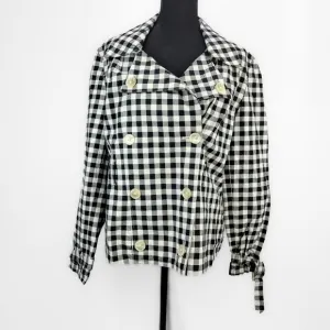 LAUREN RALPH LAUREN Black and White Checkered Double-Breasted Jacket Size Large